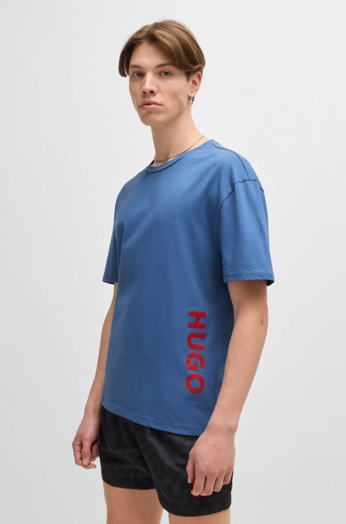 HUGO BOSS T-shirt I Bomuldsjersey Med SPF 50+ UV-beskyttelse Blå Clearance