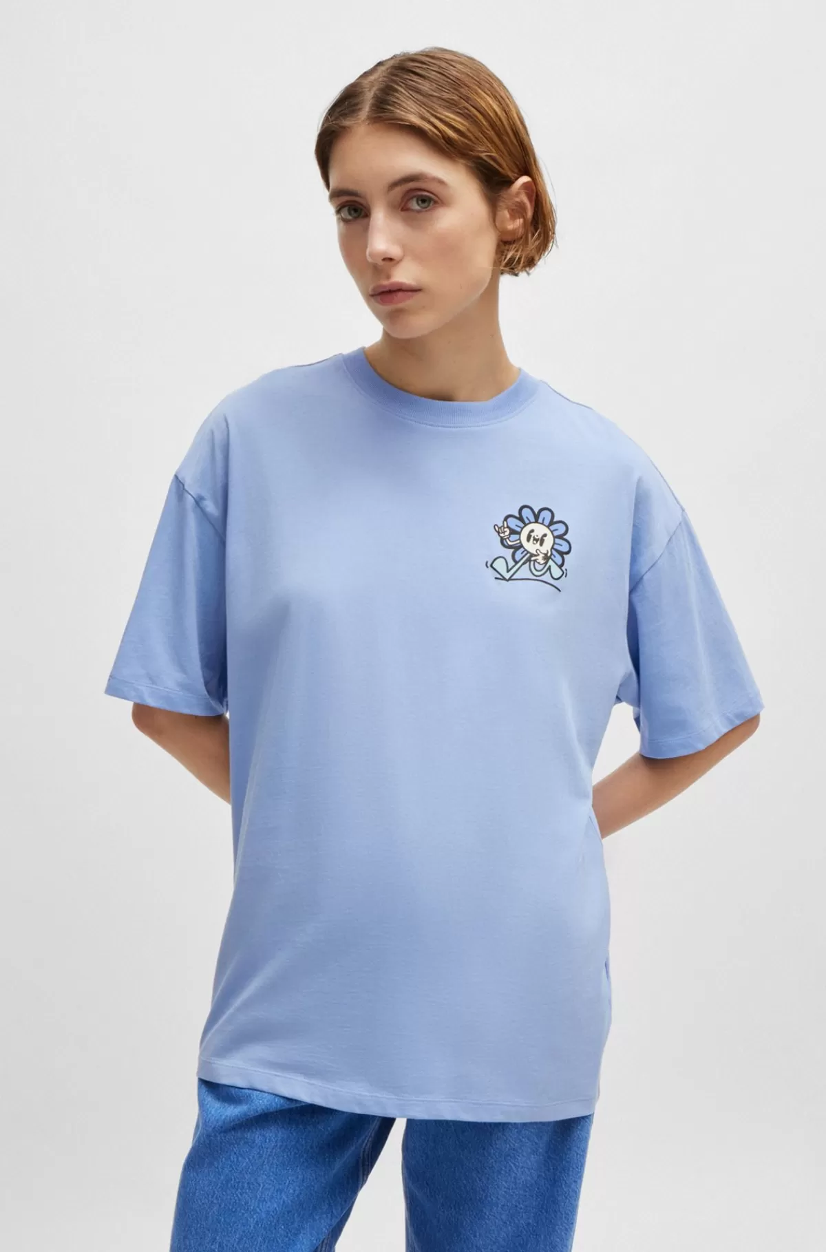 HUGO BOSS T-shirt I Bomuldsjersey Med Sæsoninspireret Grafisk Tryk Lyseblå Cheap