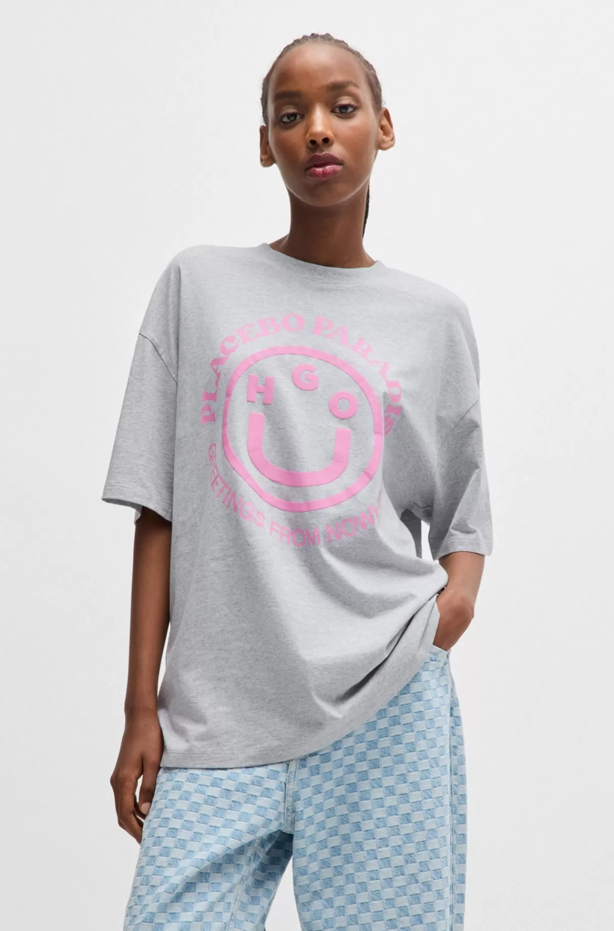 HUGO BOSS T-shirt I Bomuldsjersey Med Sæsoninspireret Grafisk Tryk Lysegrå Shop