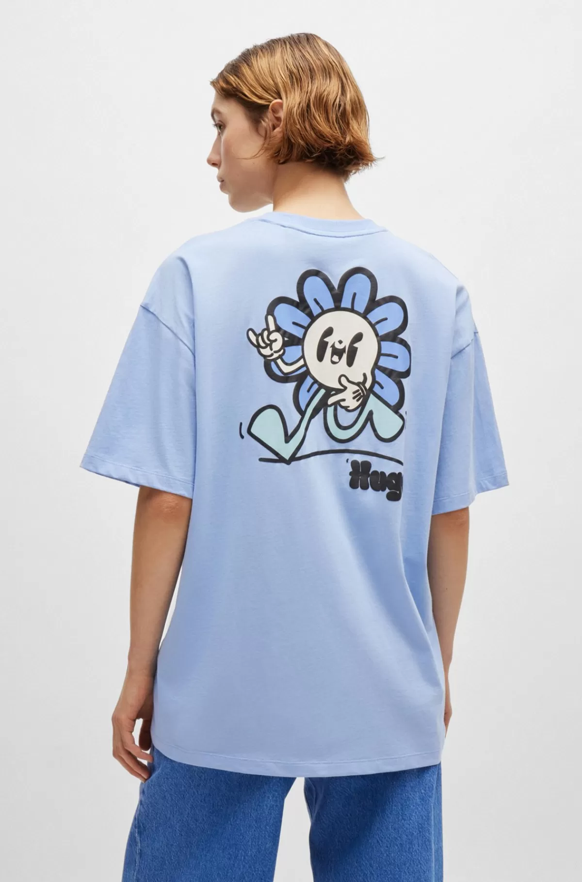 HUGO BOSS T-shirt I Bomuldsjersey Med Sæsoninspireret Grafisk Tryk Lyseblå Cheap
