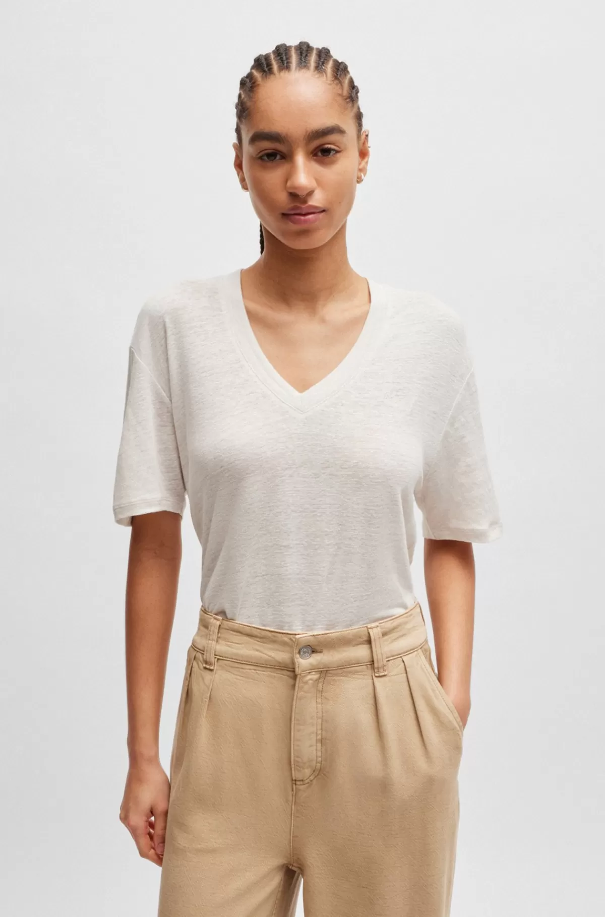 HUGO BOSS T-shirt I Hør Med V-hals Naturlig Best