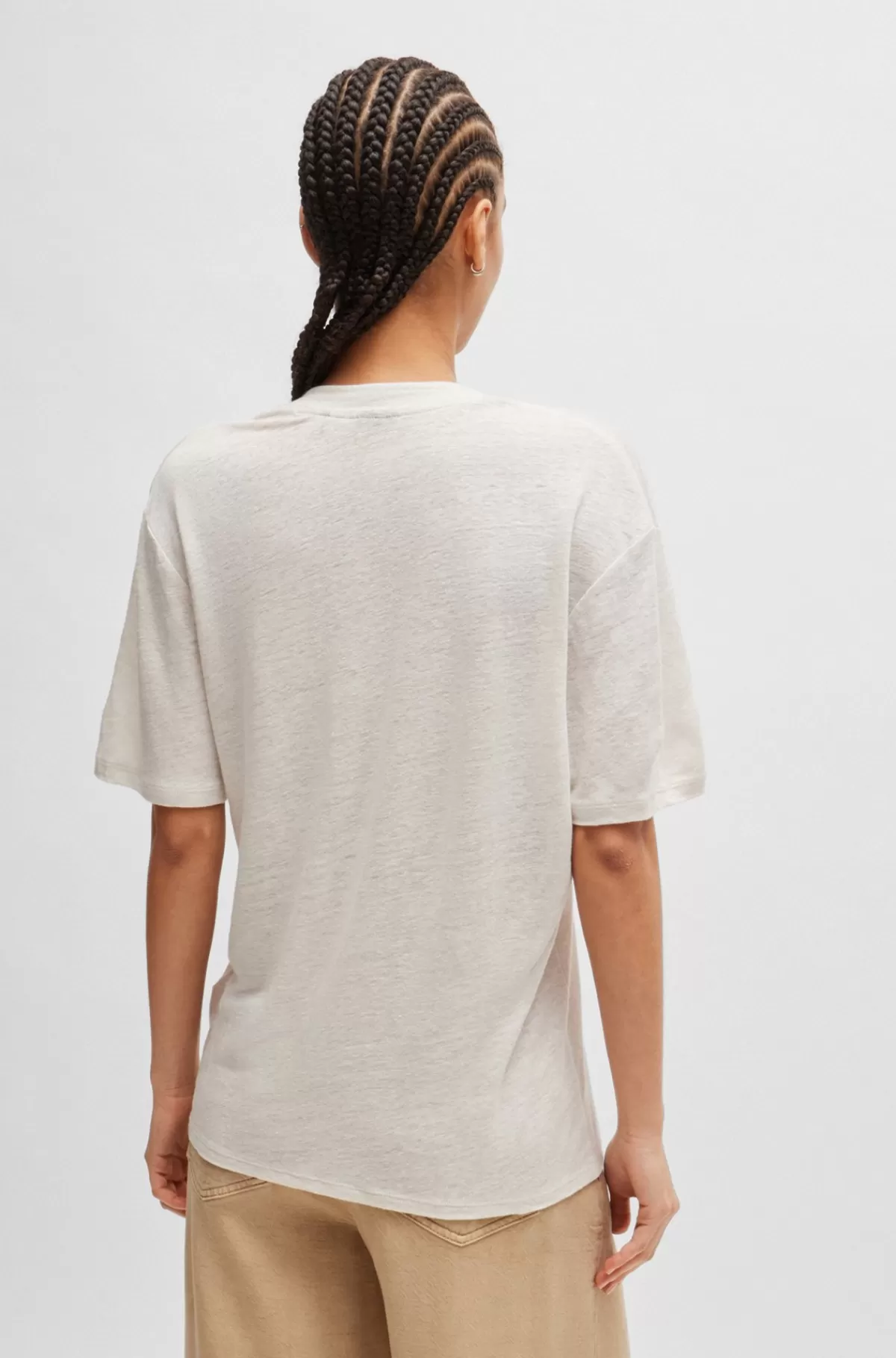 HUGO BOSS T-shirt I Hør Med V-hals Naturlig Best