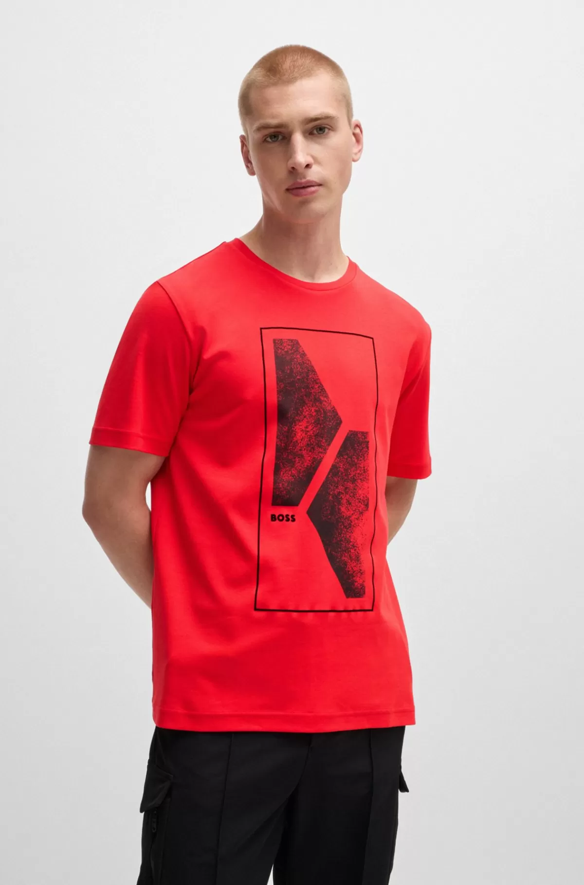 HUGO BOSS T-shirt I Interlock-bomuld Med Regular Fit Og Sæsonens Grafik Rød Online