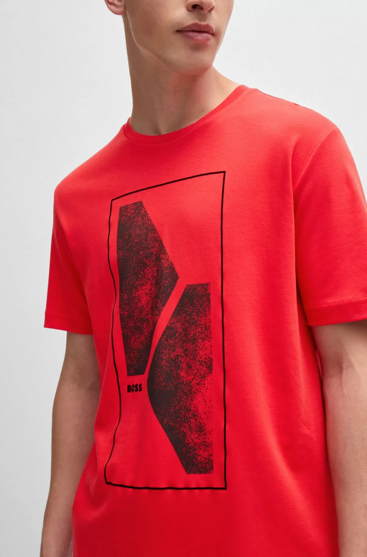 HUGO BOSS T-shirt I Interlock-bomuld Med Regular Fit Og Sæsonens Grafik Rød Online