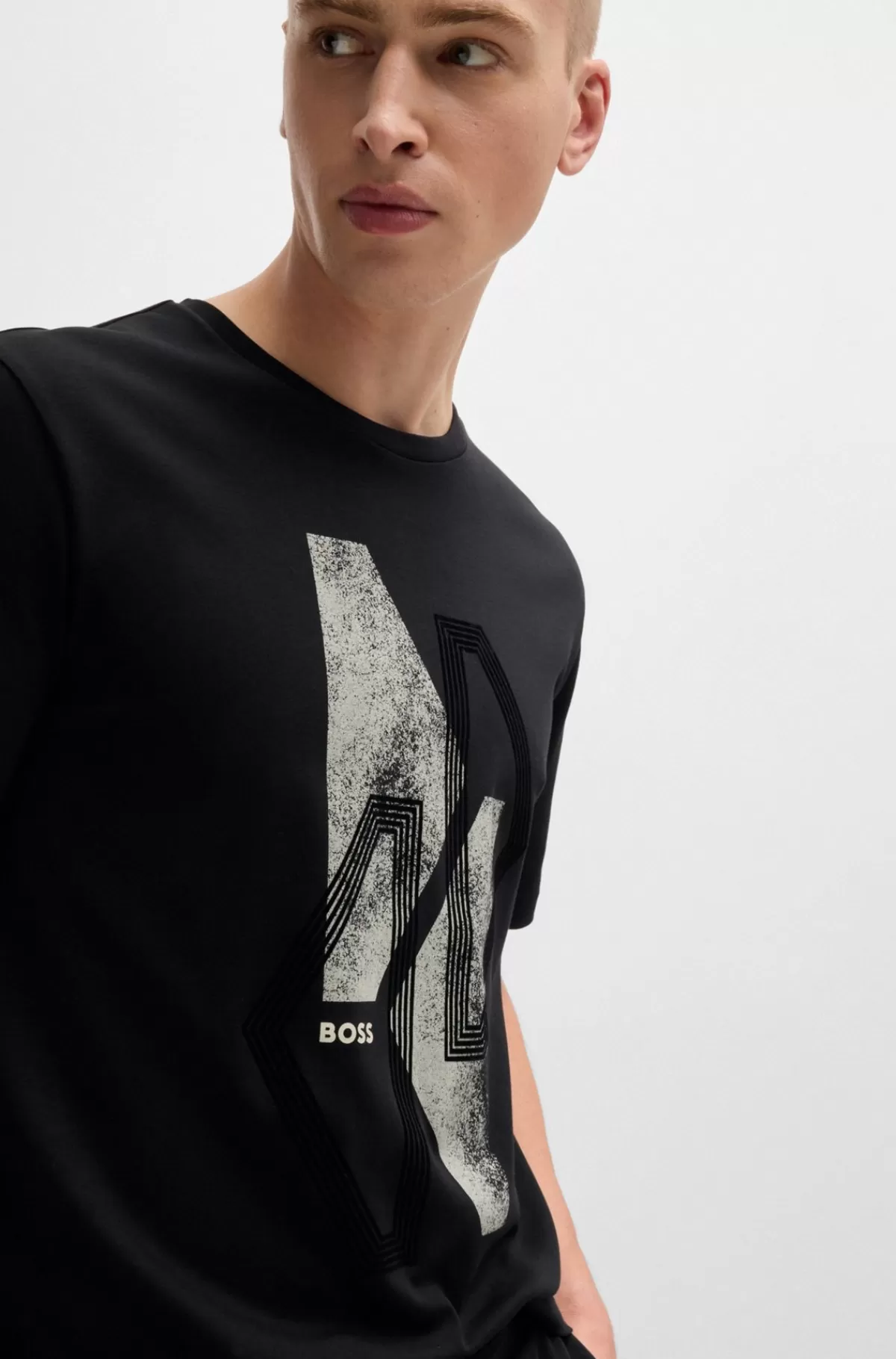 HUGO BOSS T-shirt I Interlock-bomuld Med Regular Fit Og Sæsonens Grafik Sort Discount