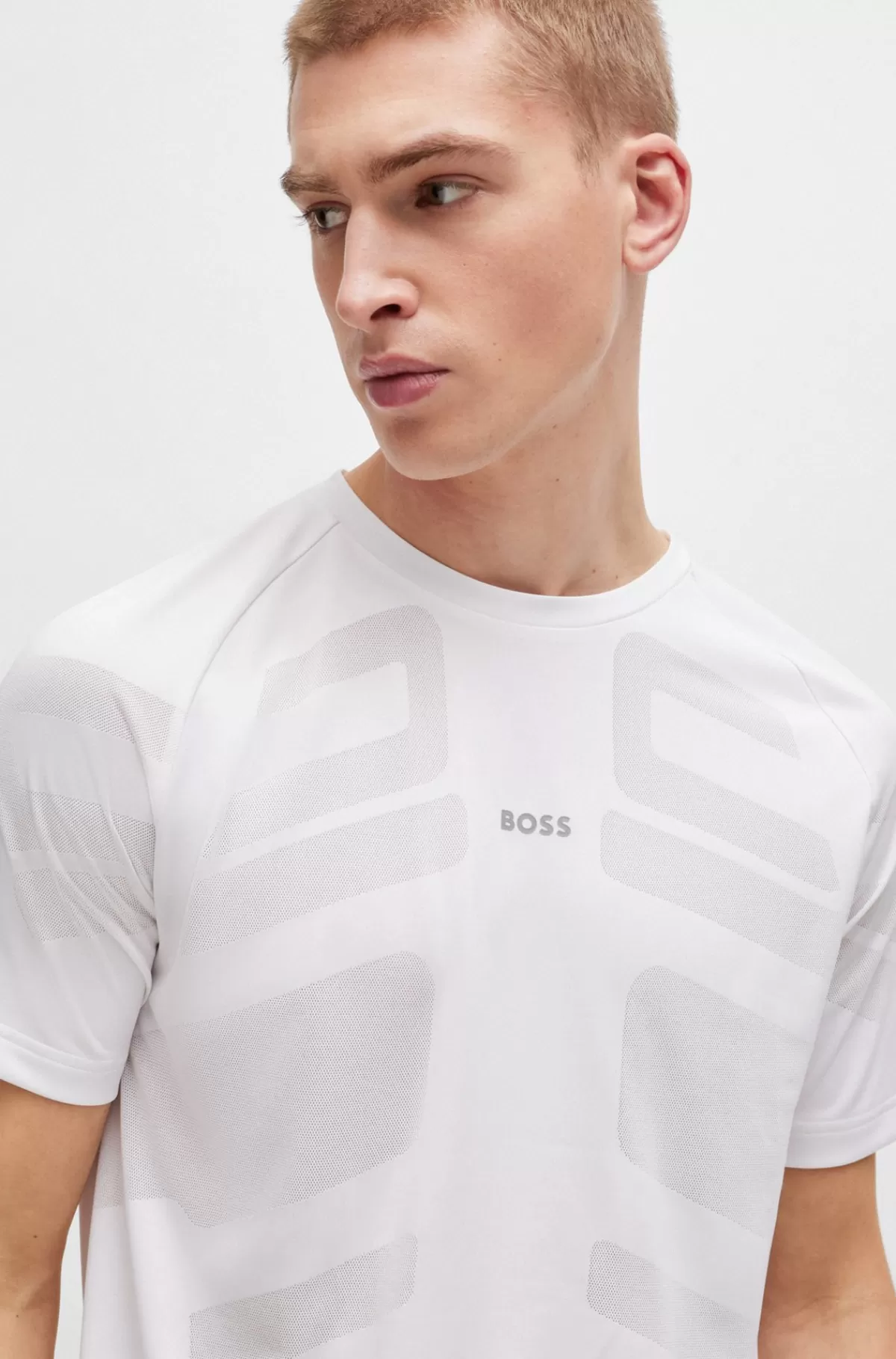 HUGO BOSS T-shirt I Performance-jacquard Med Dekorativt Reflekterende Logo Hvid Best