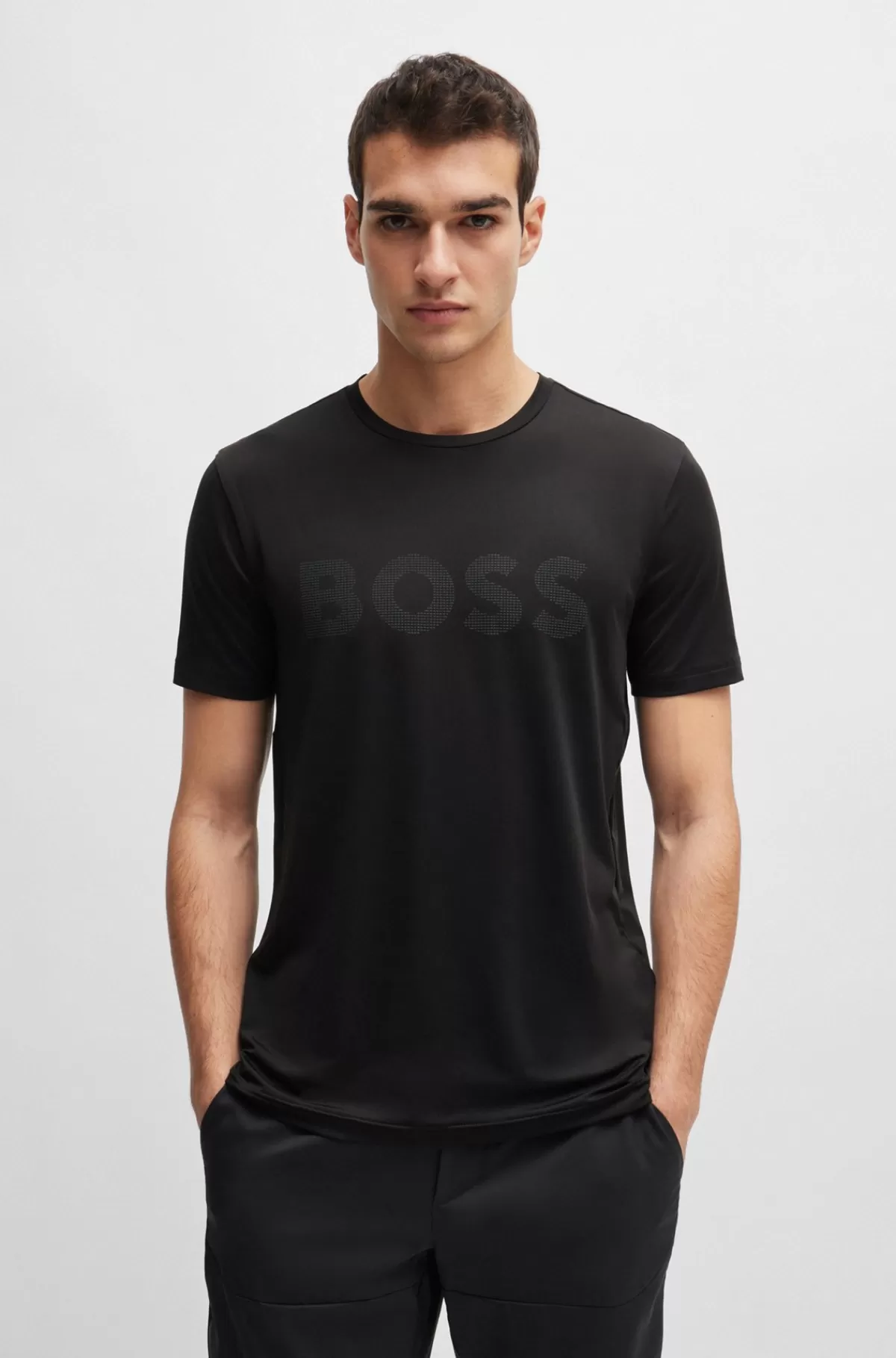 HUGO BOSS T-shirt I Performance-stretch Med Dekorativt Reflekterende Logo Sort Discount