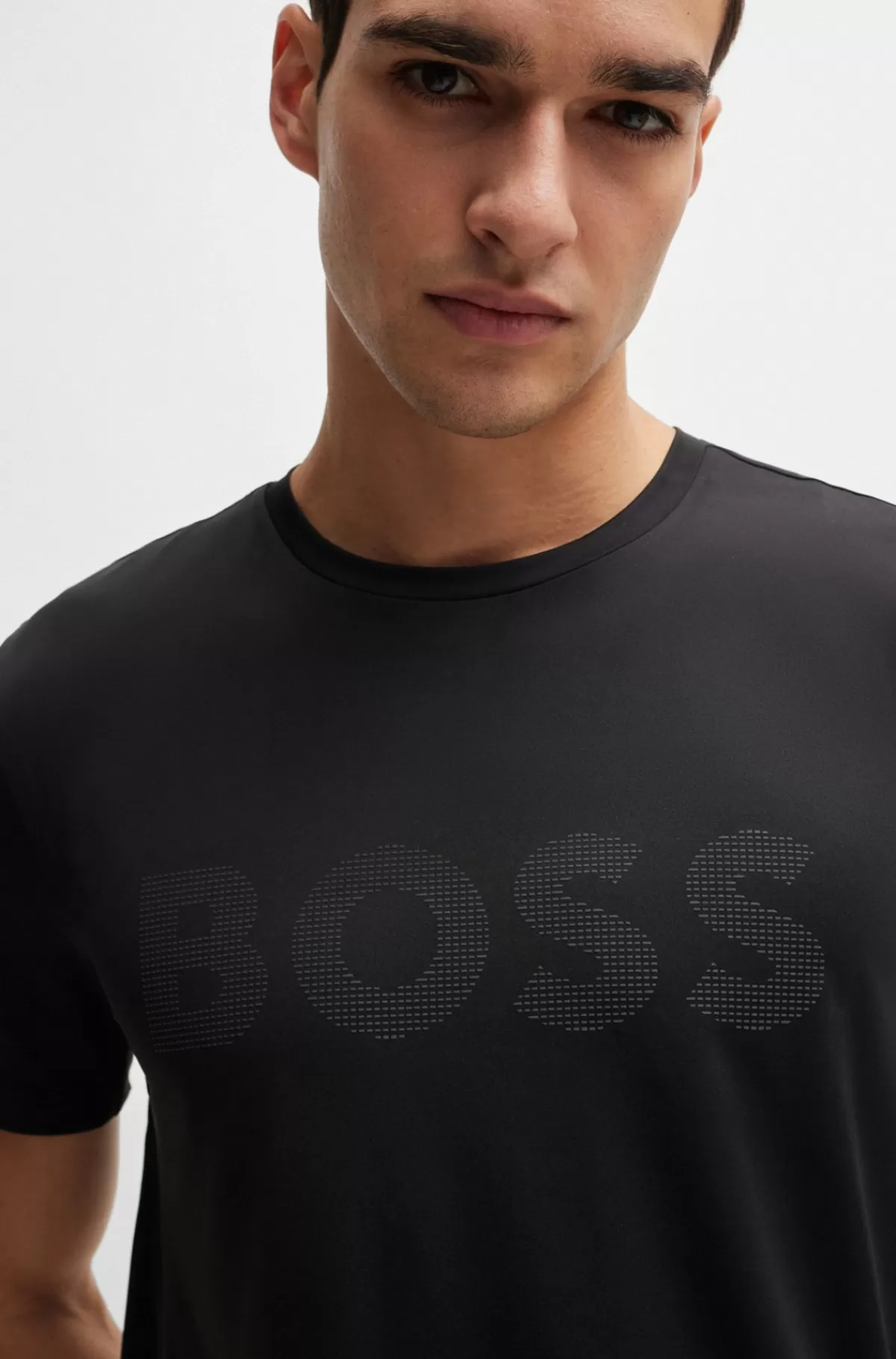 HUGO BOSS T-shirt I Performance-stretch Med Dekorativt Reflekterende Logo Sort Discount