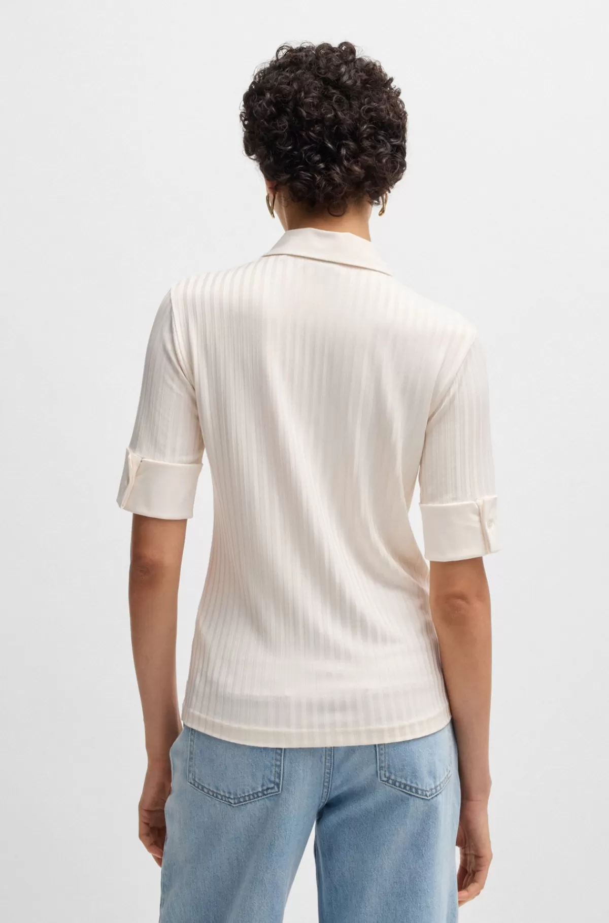 HUGO BOSS T-shirt Med Polokrave, En Ribbet Struktur Og Glatte ærmekanter Naturlig Shop