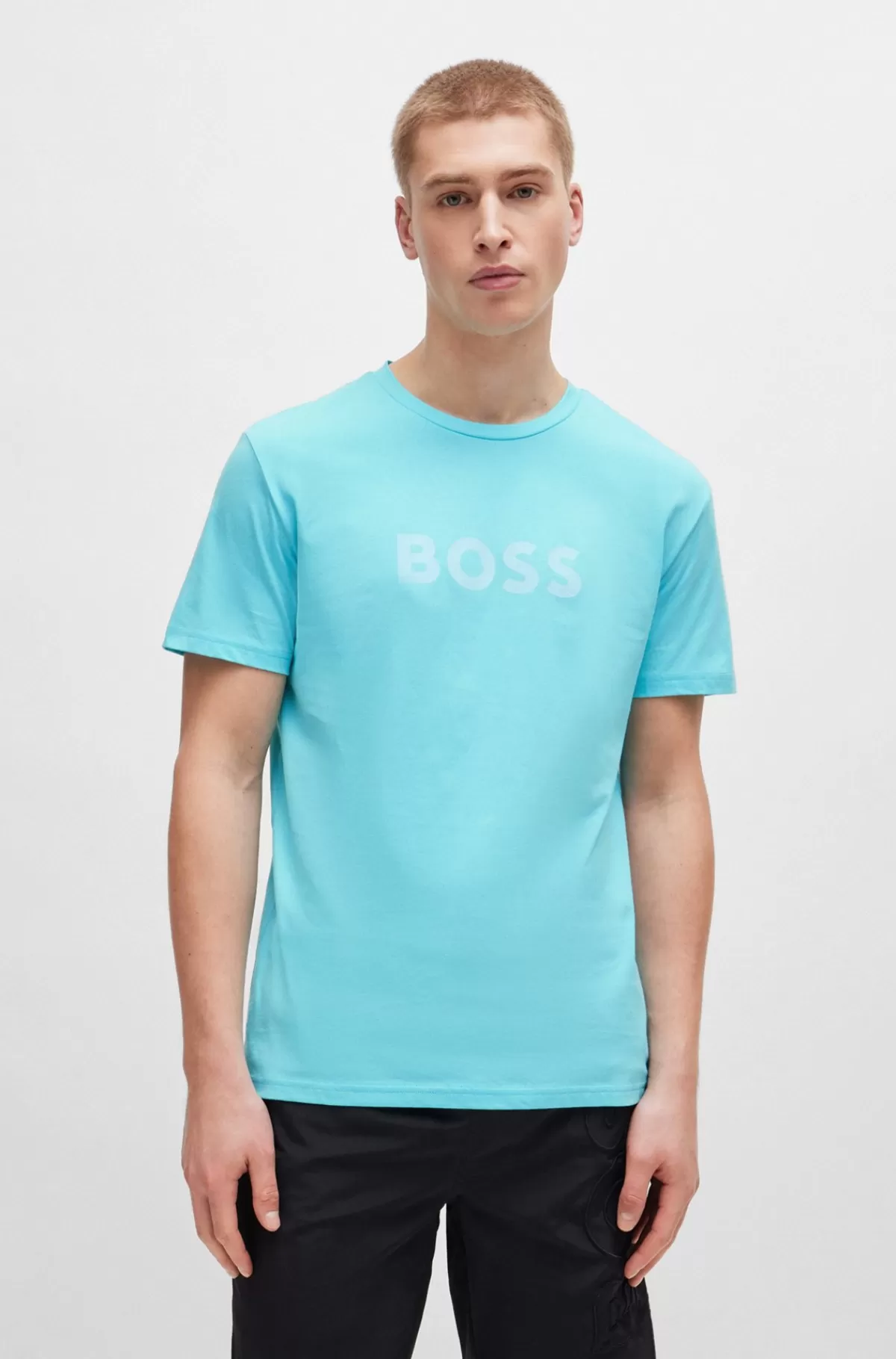 HUGO BOSS T-shirt Med Regular Fit I Bomuldsjersey Med SPF 50+ Turkis Cheap