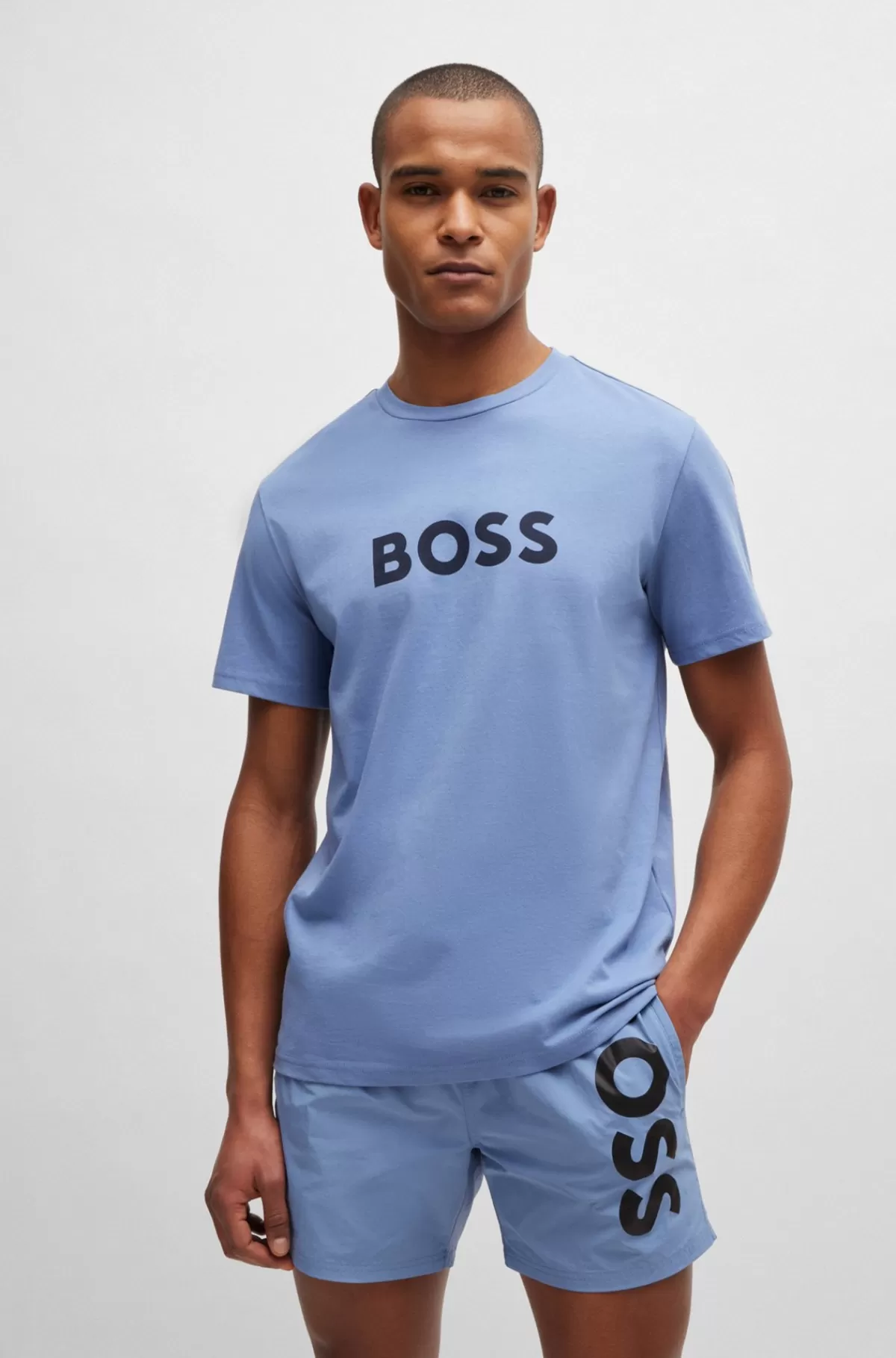 HUGO BOSS T-shirt Med Regular Fit I Bomuldsjersey Med SPF 50+ Lyseblå Cheap