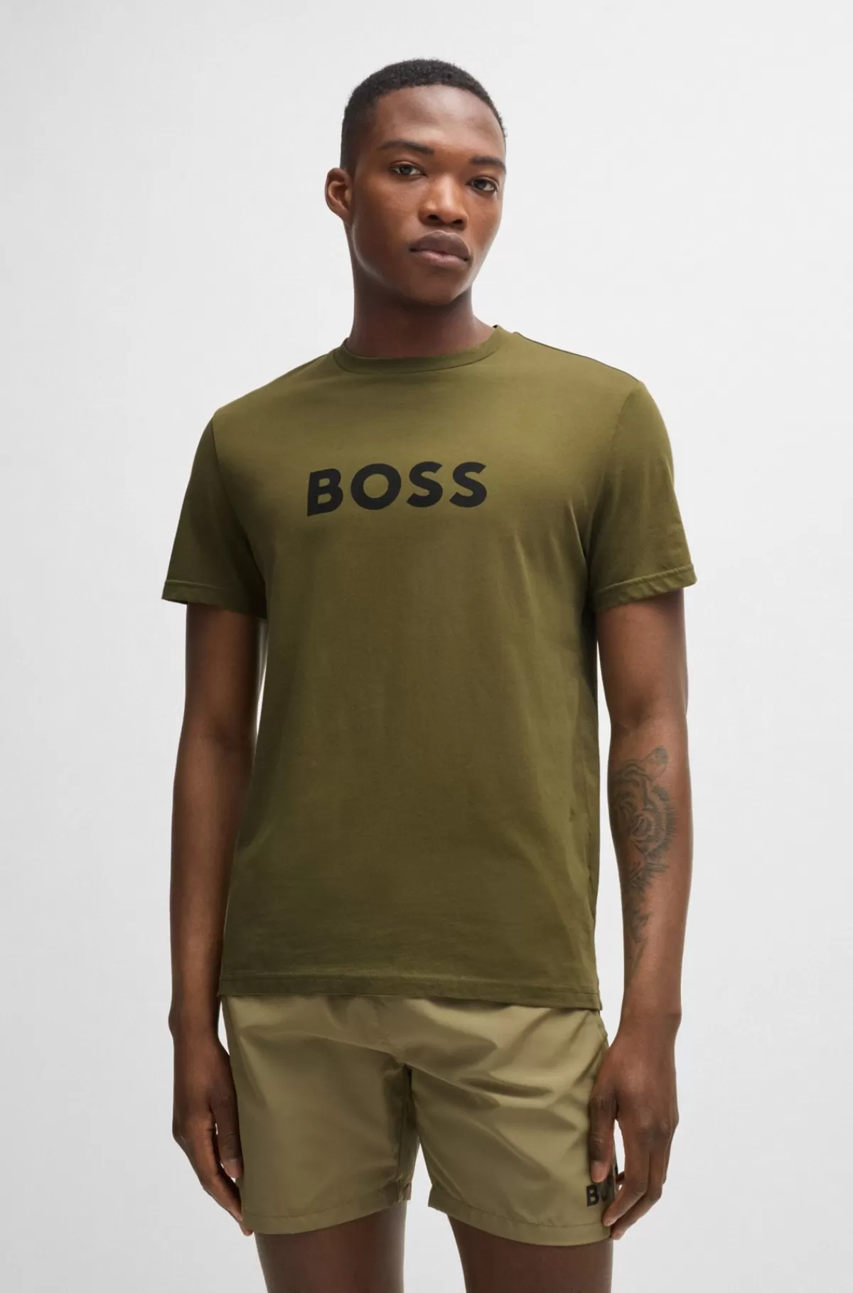 HUGO BOSS T-shirt Med Regular Fit I Bomuldsjersey Med SPF 50+ Kaki Discount