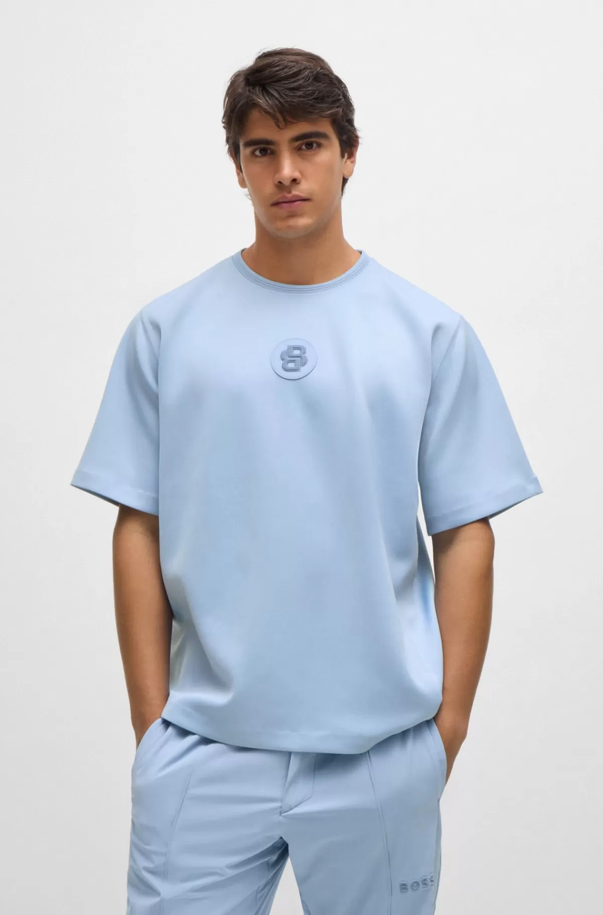 HUGO BOSS T-shirt Med Relaxed Fit Og Badge Med Dobbeltmonogram Lyseblå Best
