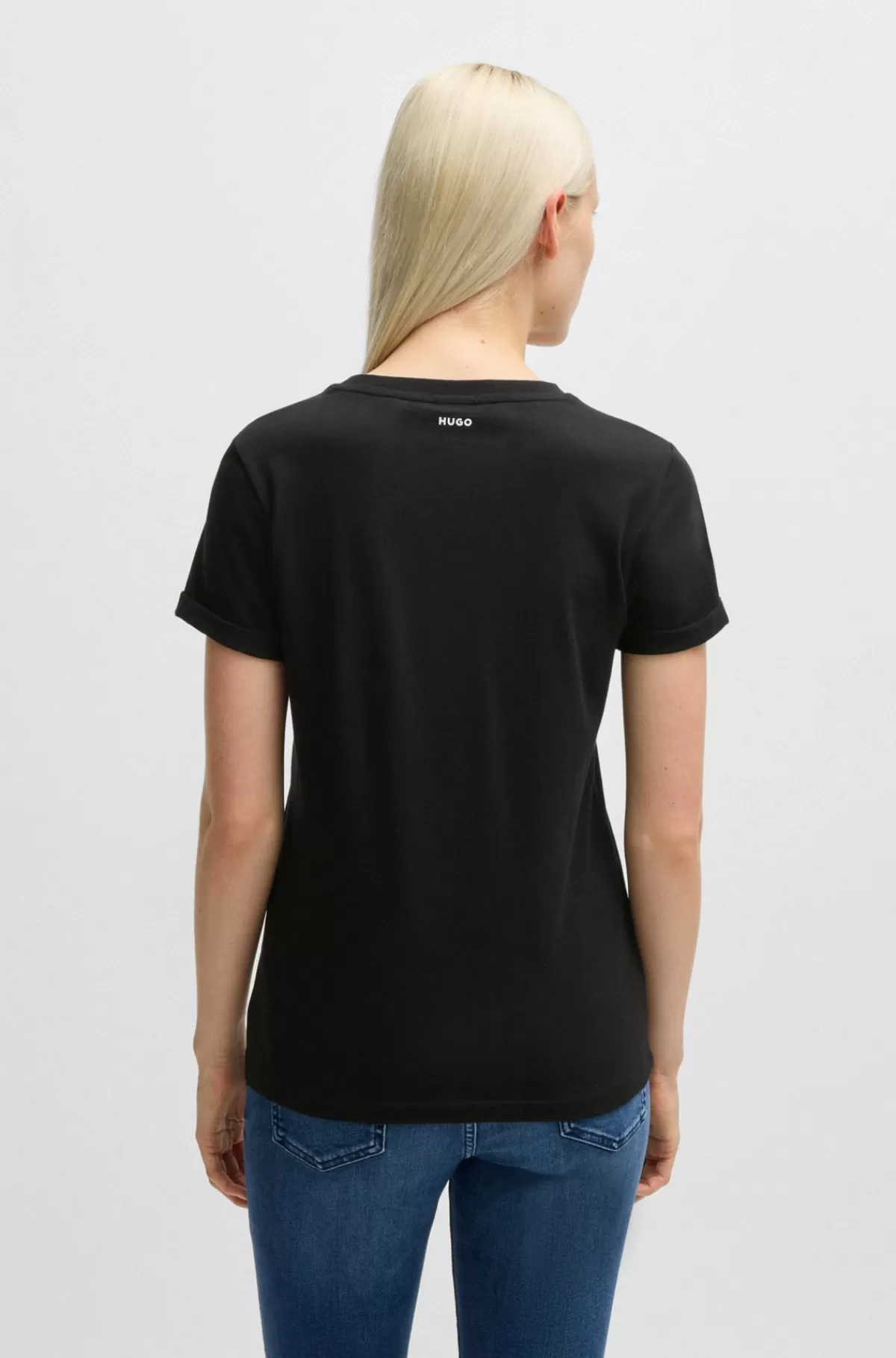 HUGO BOSS T-shirt Med Slim Fit I Bomuldsjersey Med Logoprint Sort Outlet