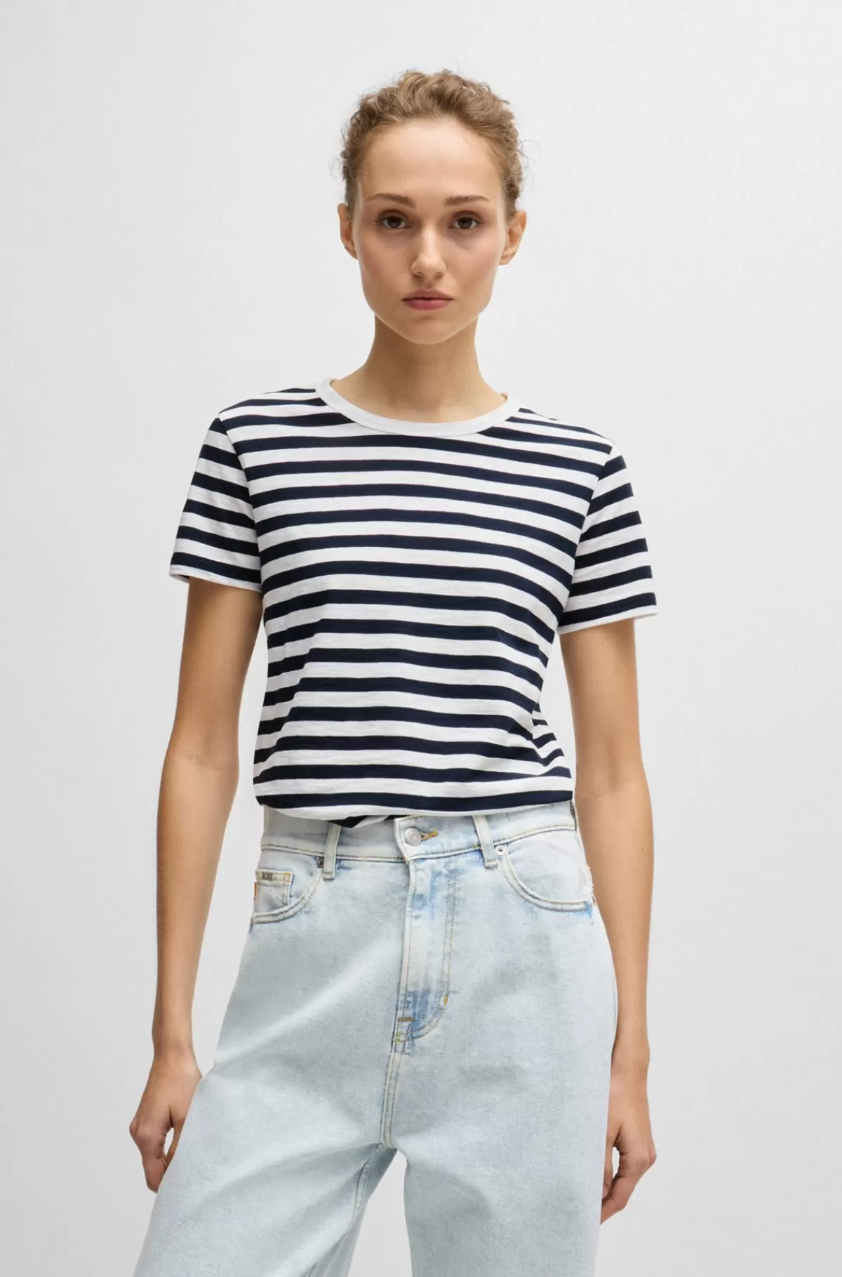 HUGO BOSS T-shirt Med Striber I Slubbomuld Blå mønstret Hot