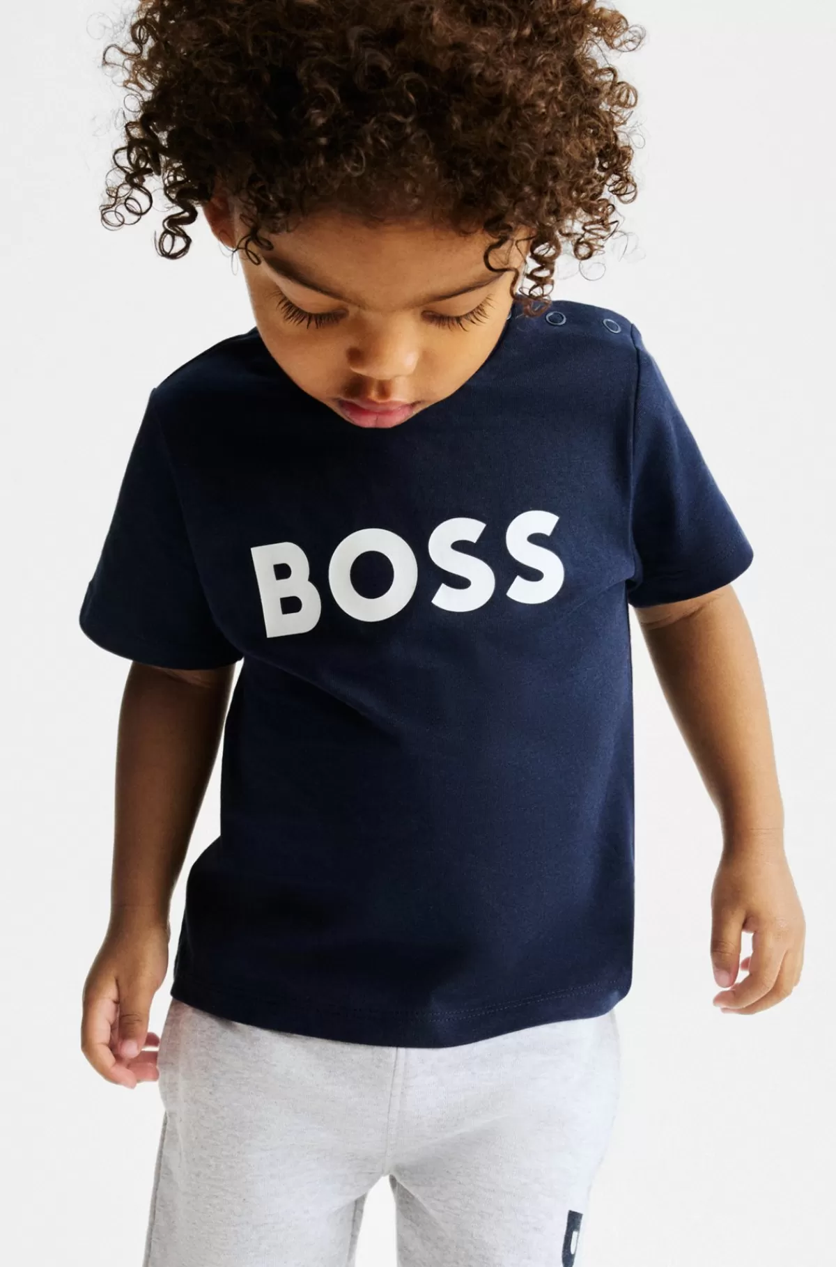 HUGO BOSS T-shirt Til Børn Af Bomuld Med Logoprint Mørkeblå Outlet