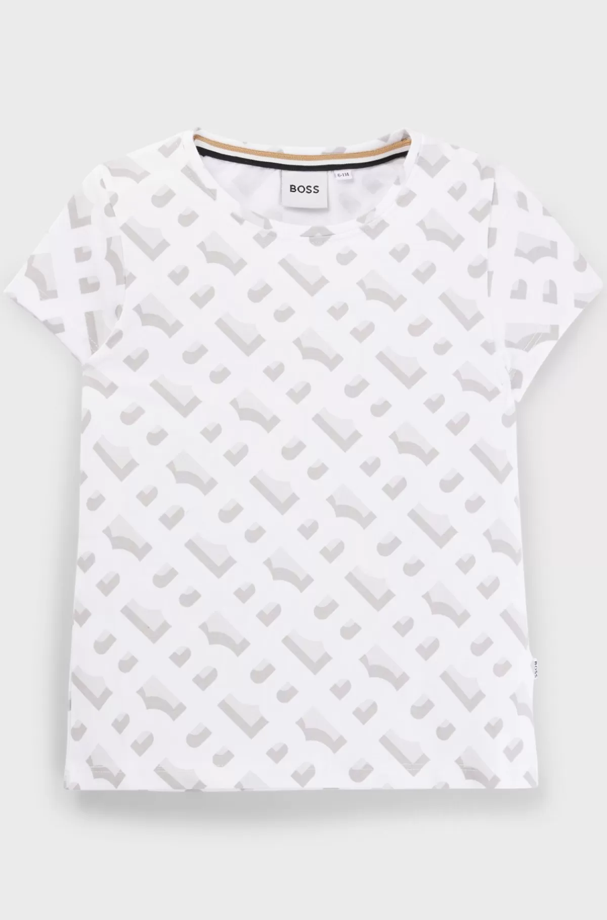 HUGO BOSS T-shirt Til Børn I Bomuld Med Stræk Og Monogrammønster Hvid Clearance