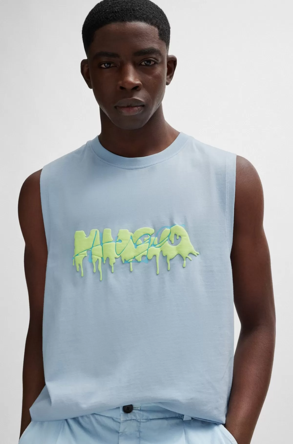 HUGO BOSS T-shirt Uden ærmer I Bomuldsjersey Med Sæsonens Logo Lyseblå Online