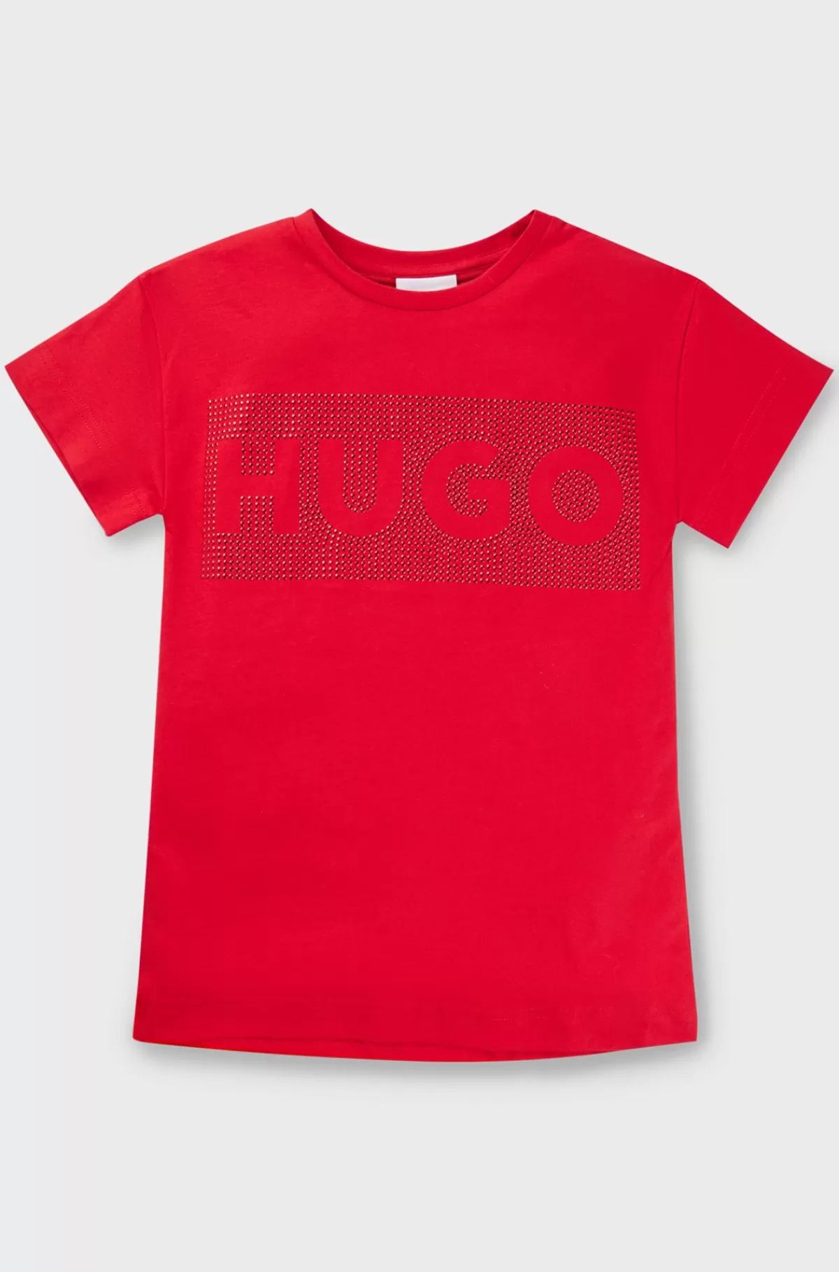 HUGO BOSS T-shirtkjole Til Børn I Bomuldsjersey Med Logomotiv I Nitter Rød Outlet