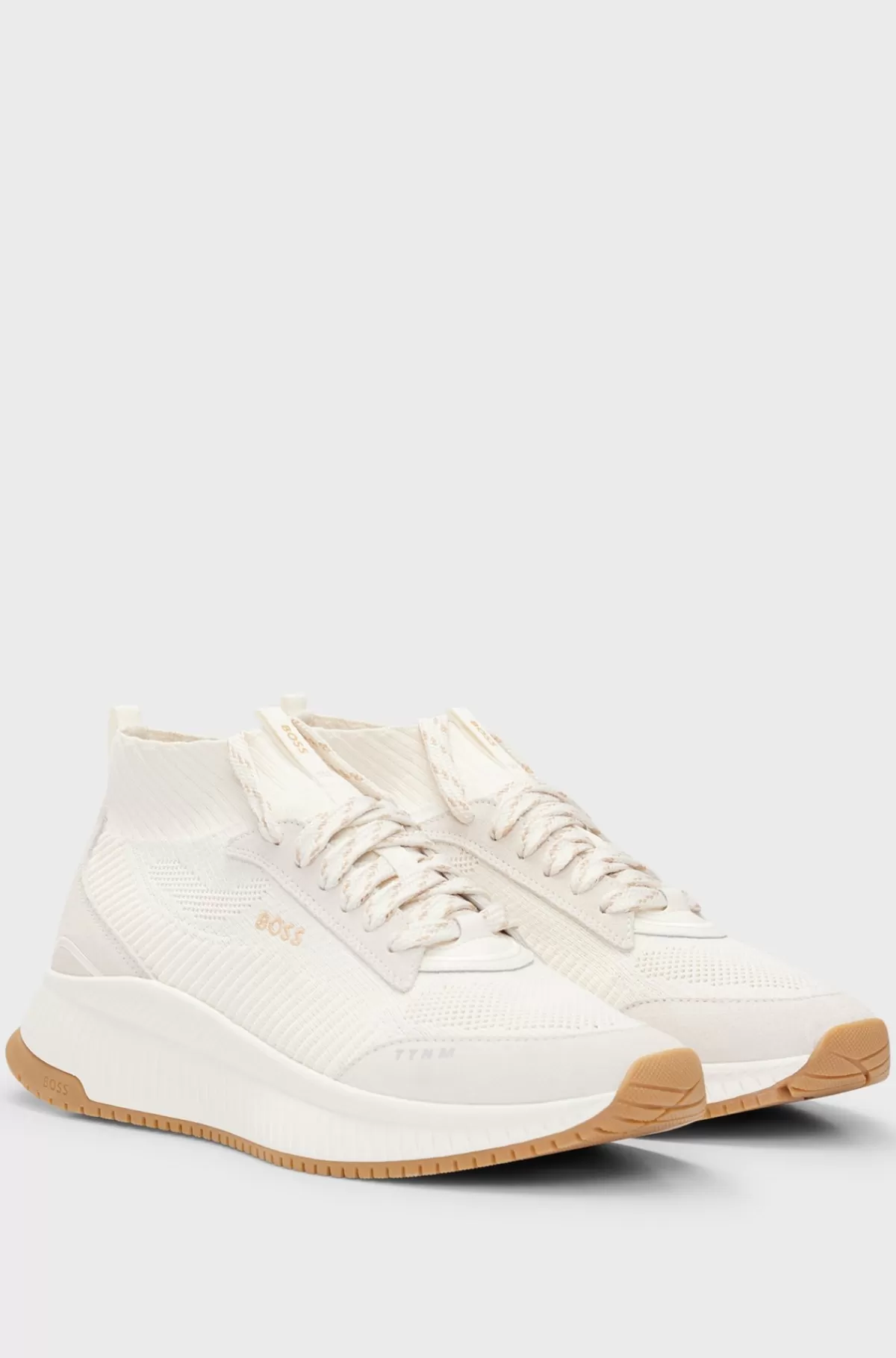 HUGO BOSS TTNM EVO-sneakers Med Mellemhøj Krave Og Strikket Overdel Naturlig Cheap