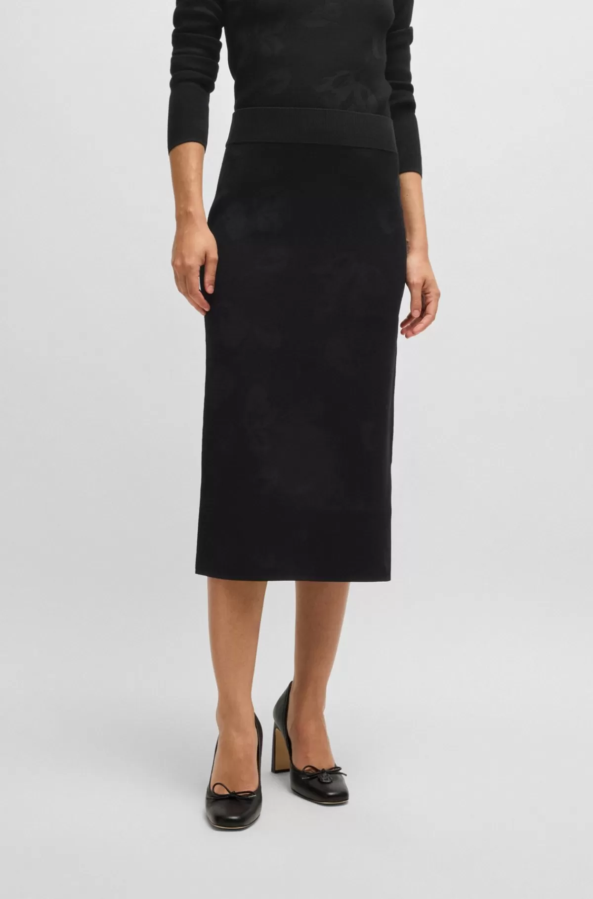HUGO BOSS Tubenederdel Med Strikket Jacquardtekstur Sort Best