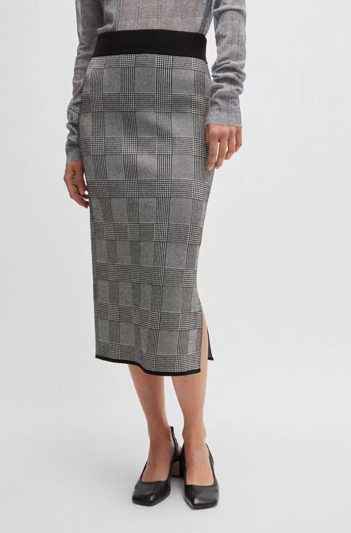 HUGO BOSS Tubenederdel Med Strikket Jacquardtekstur Grå mønstret Outlet