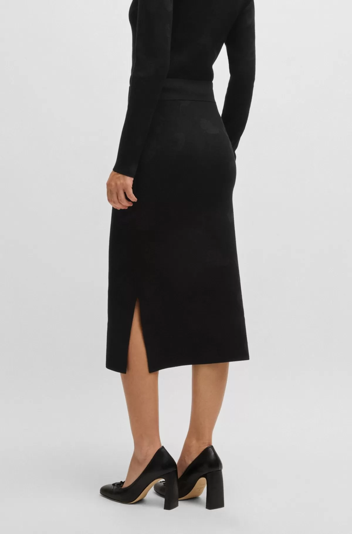 HUGO BOSS Tubenederdel Med Strikket Jacquardtekstur Sort Best