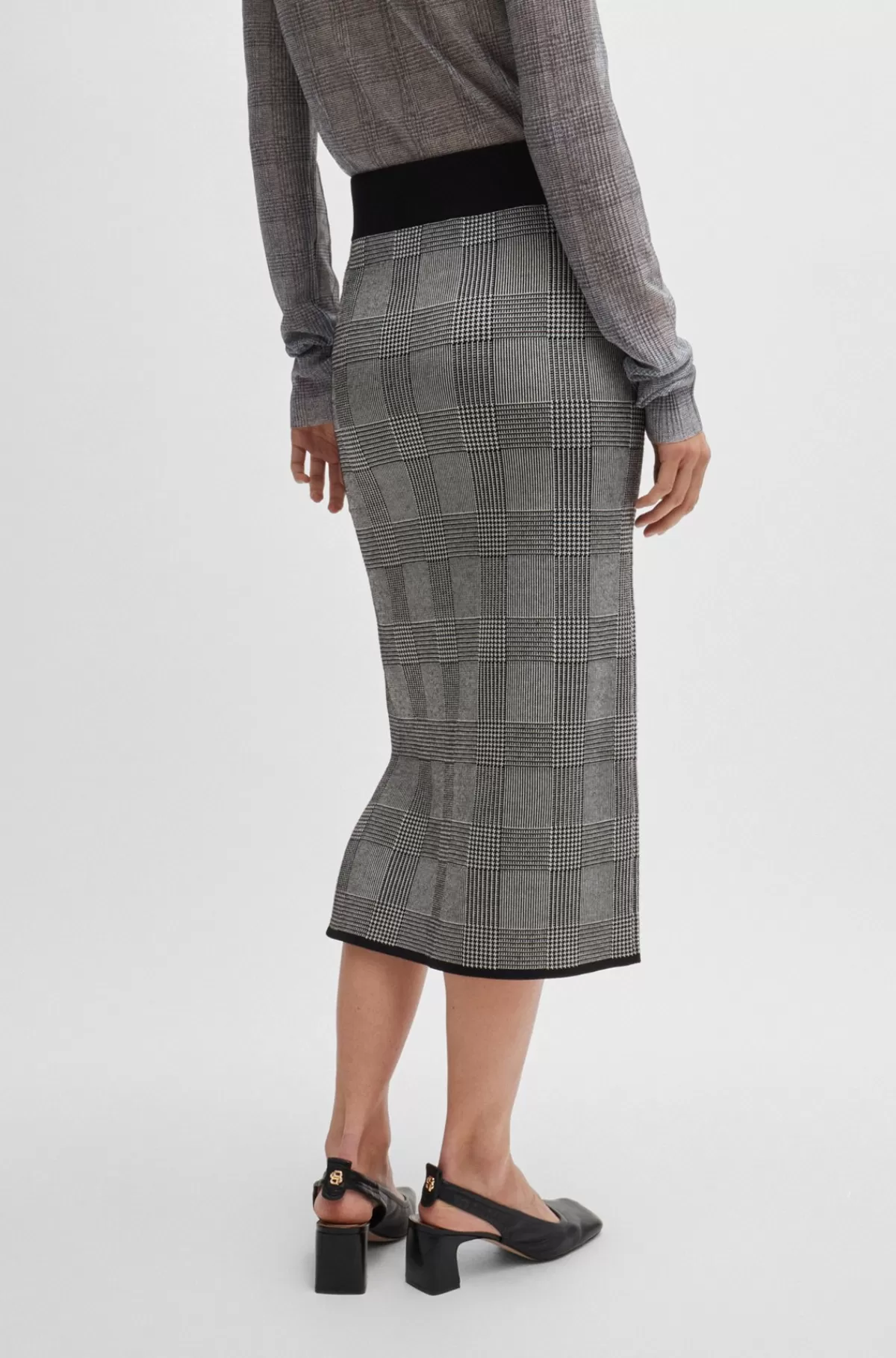 HUGO BOSS Tubenederdel Med Strikket Jacquardtekstur Grå mønstret Outlet
