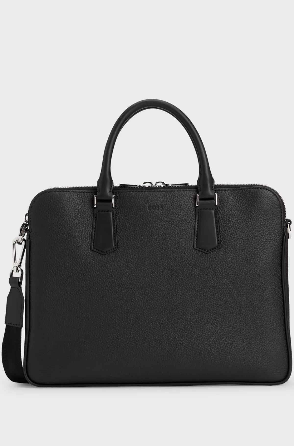 HUGO BOSS Tynd Dokumentmappe I Italiensk Læder Med Præget Logo Sort Outlet