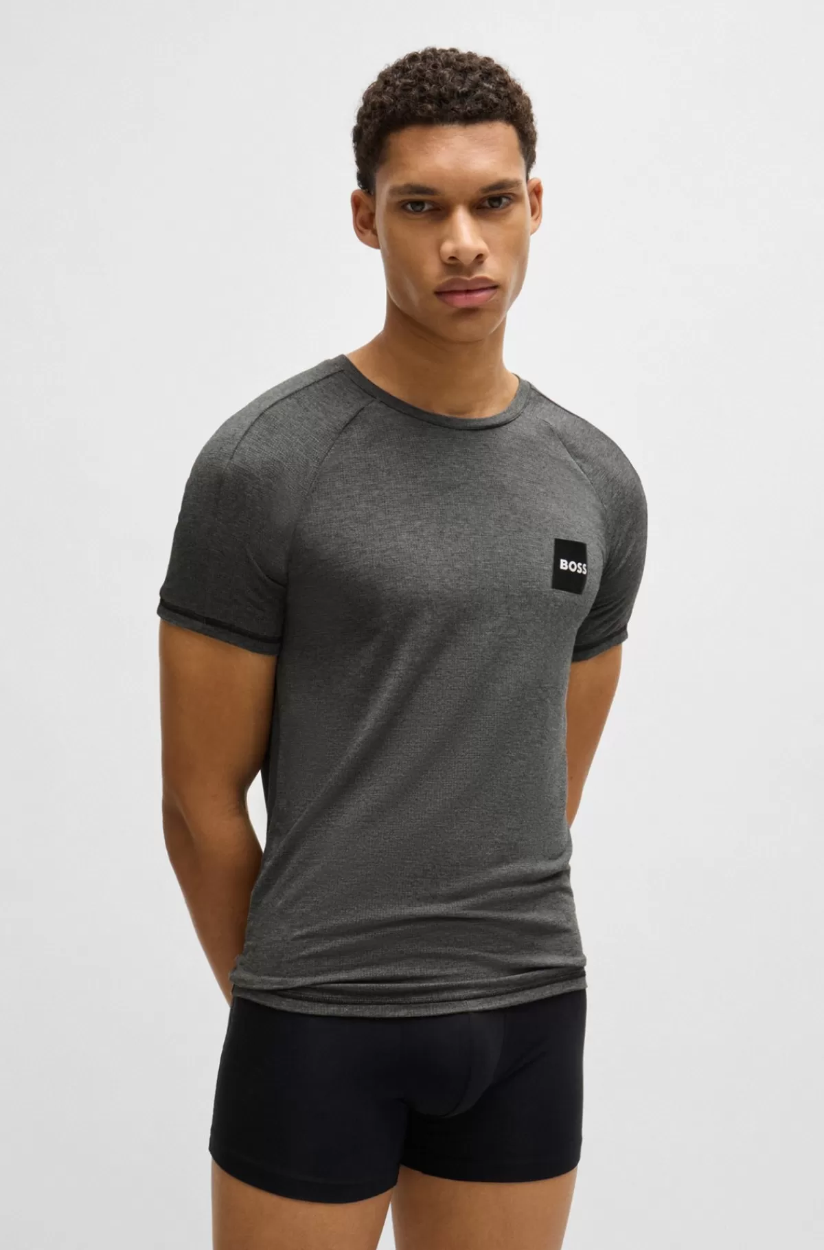 HUGO BOSS Undertrøje-T-shirt I Jersey Med Stræk Og Logoprint Mørkegrå Clearance