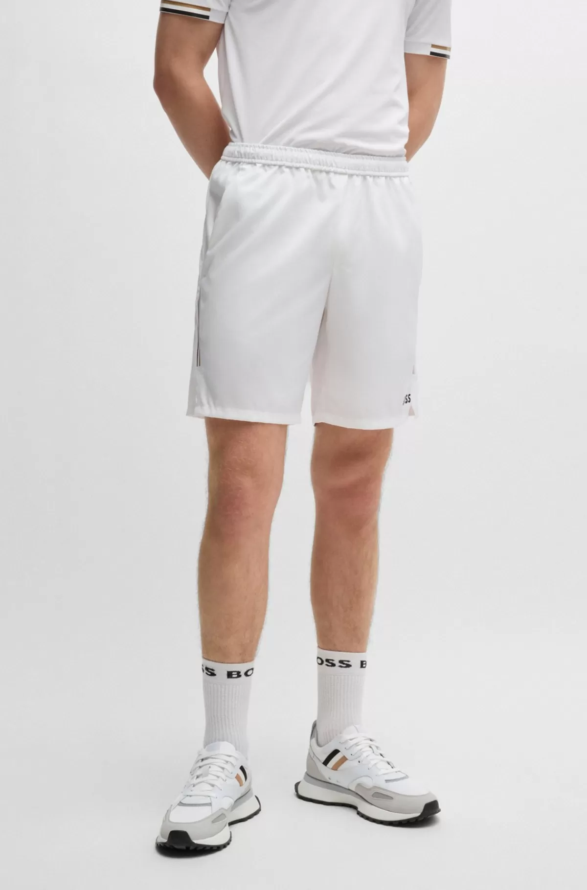 HUGO BOSS Vandskyende BOSS X Matteo Berrettini-shorts Med Logoprint Hvid Flash Sale
