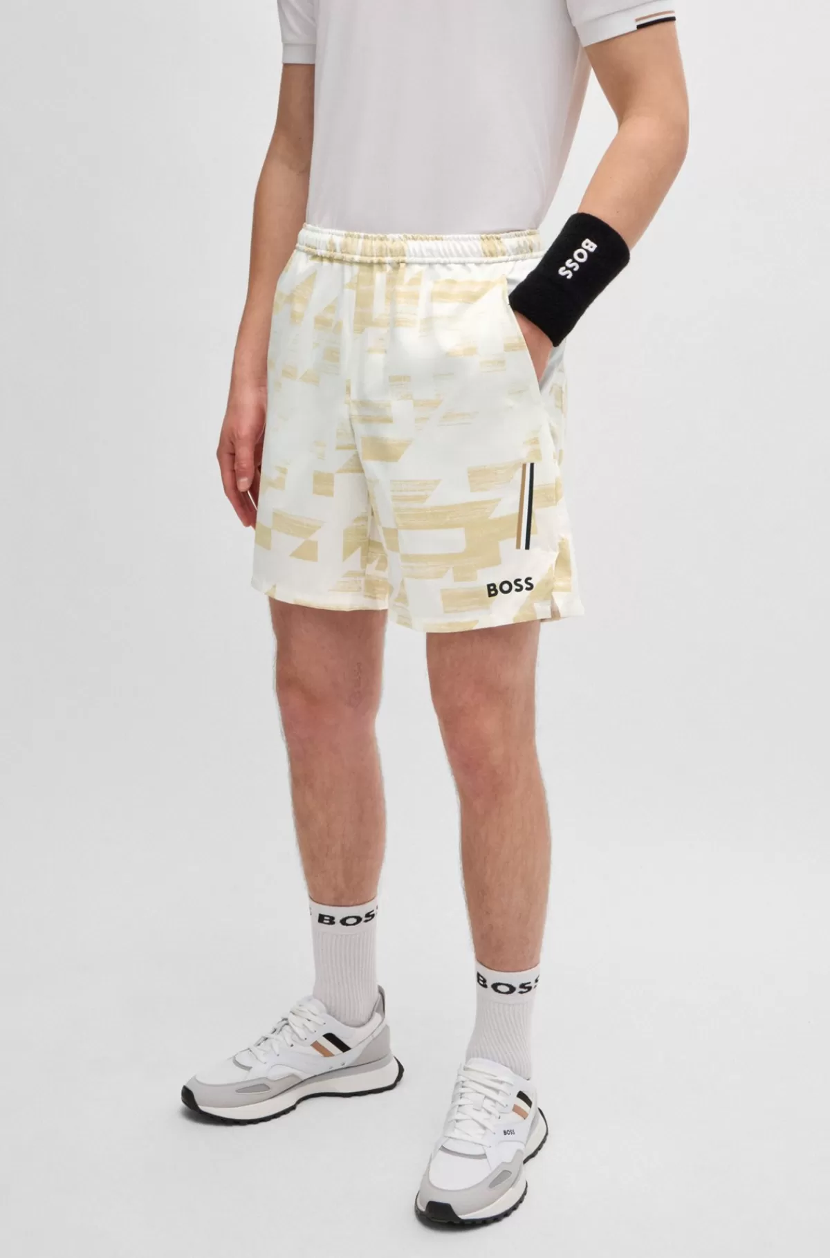 HUGO BOSS Vandskyende BOSS X Matteo Berrettini-shorts Med Logoprint Naturlig Outlet