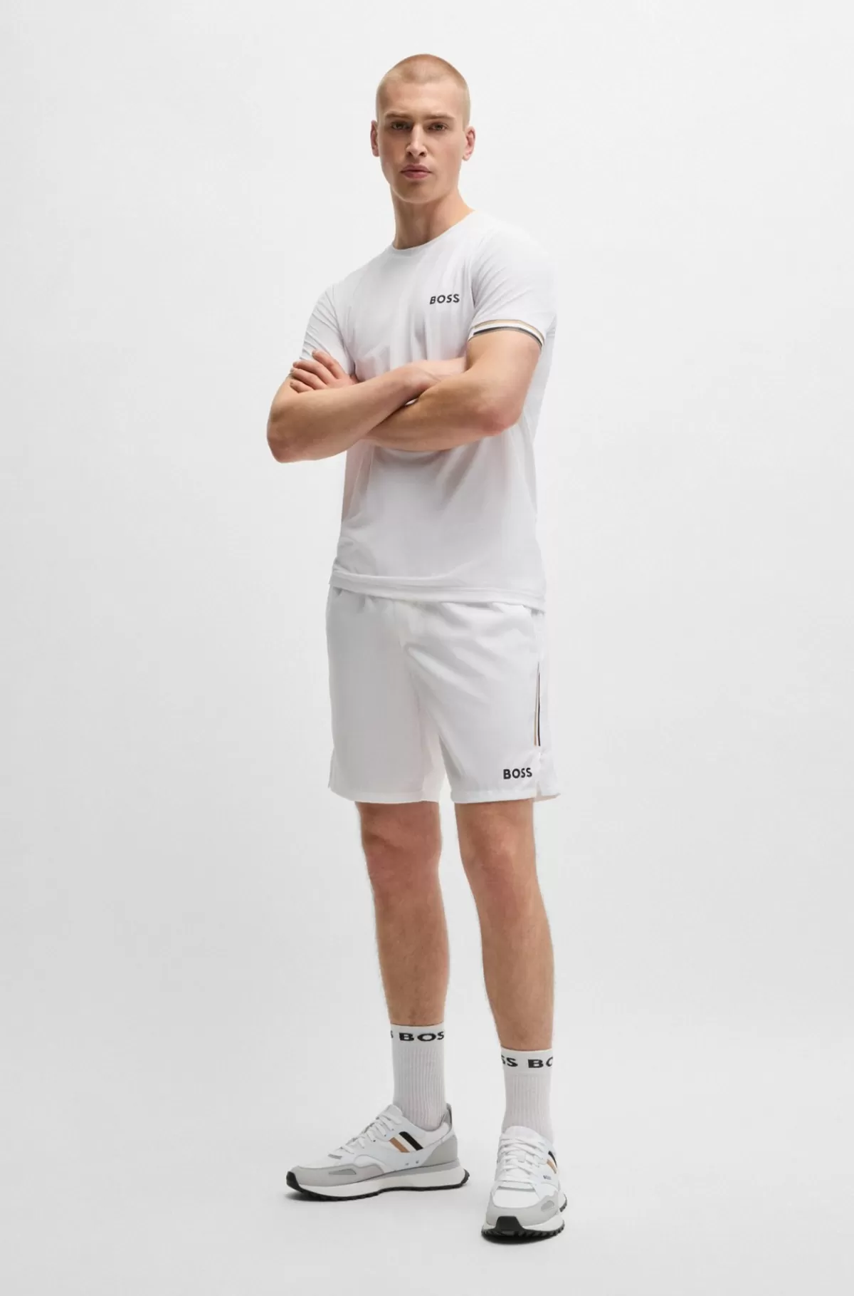 HUGO BOSS Vandskyende BOSS X Matteo Berrettini-shorts Med Logoprint Hvid Flash Sale