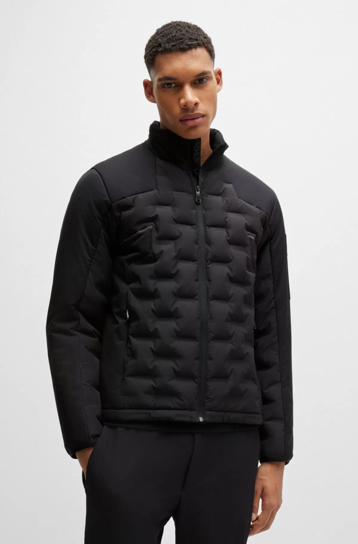 HUGO BOSS Vandskyende Dunjakke I Holdbart Varmeprintet Stof Sort Discount