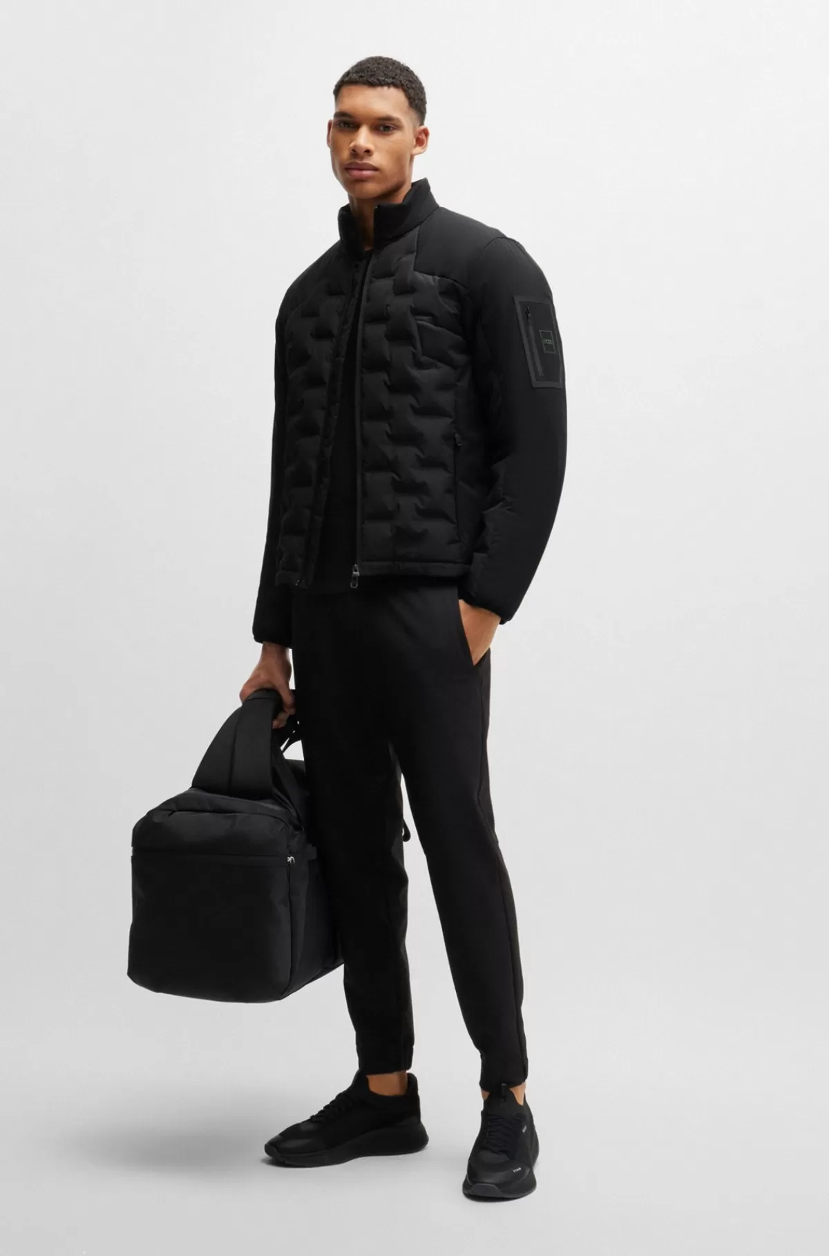 HUGO BOSS Vandskyende Dunjakke I Holdbart Varmeprintet Stof Sort Discount