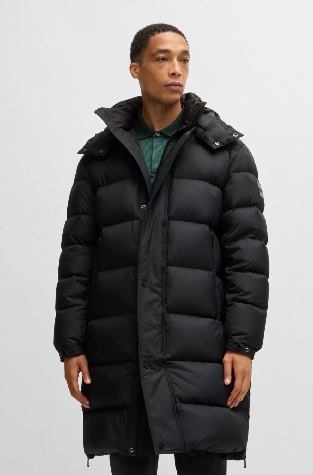 HUGO BOSS Vandskyende Dunjakke Med Aftagelig Hætte Sort Hot