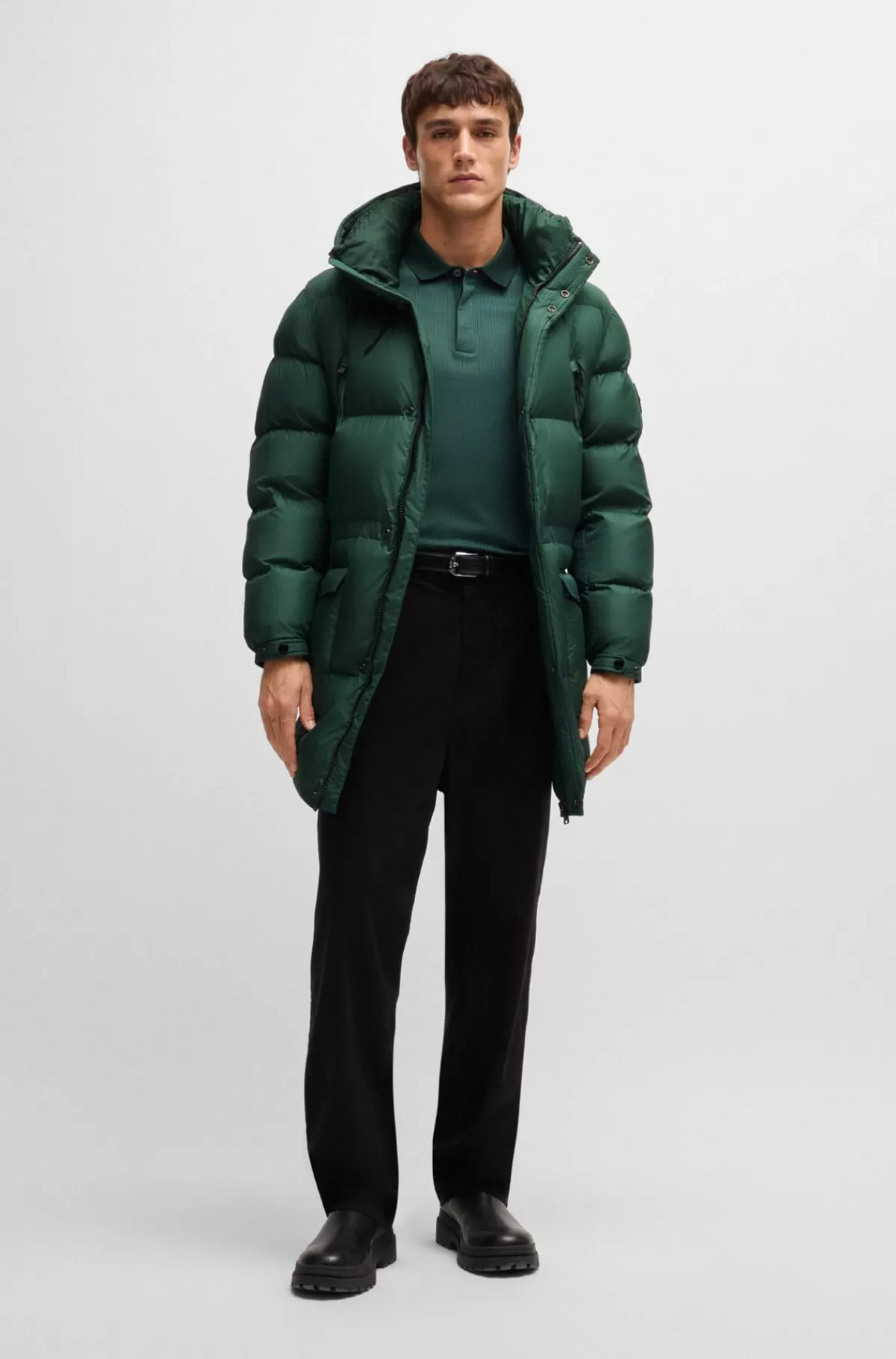 HUGO BOSS Vandskyende Dunjakke Med Logo Grøn Outlet