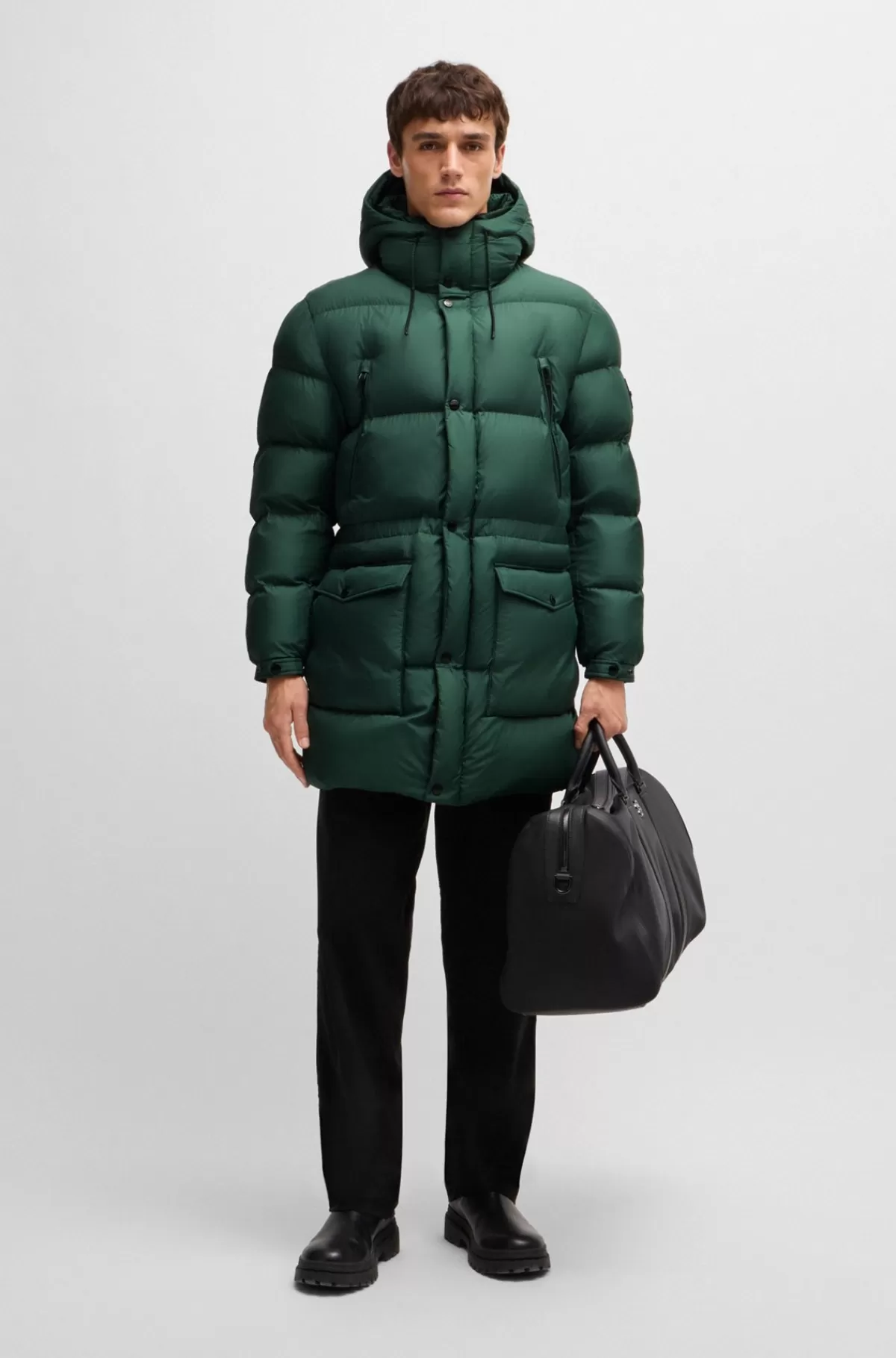 HUGO BOSS Vandskyende Dunjakke Med Logo Grøn Outlet