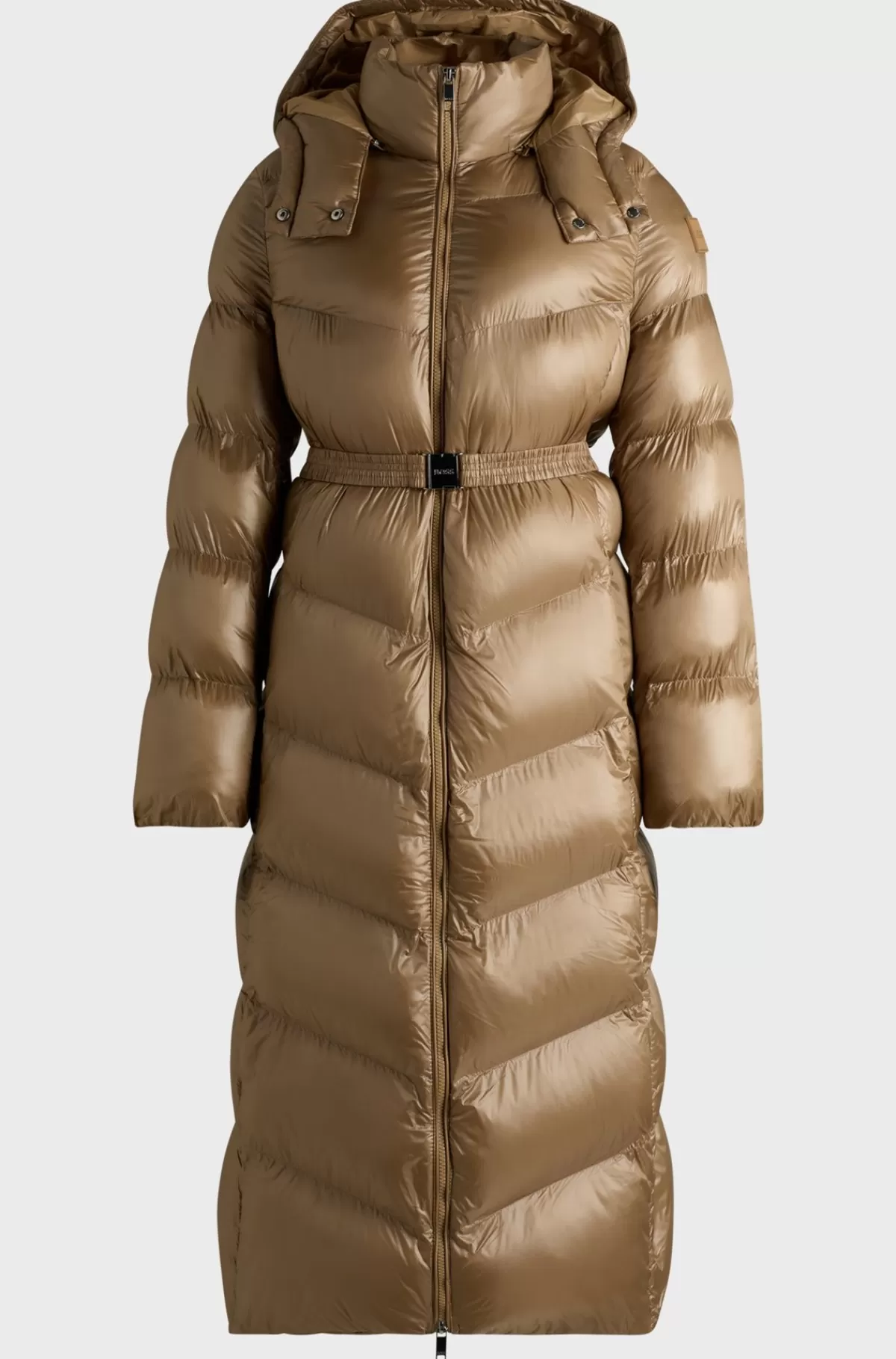 HUGO BOSS Vandskyende Dunjakke Med Logobælte Beige New