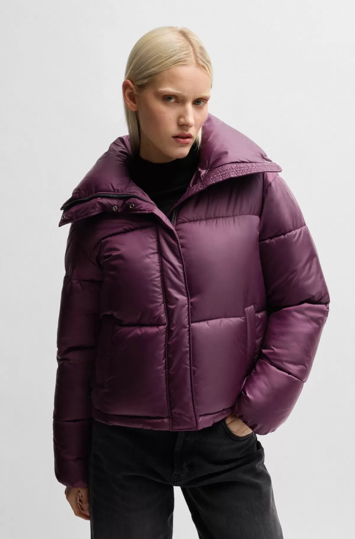 HUGO BOSS Vandskyende Dunjakke Med Logomærke Mørkerød Shop