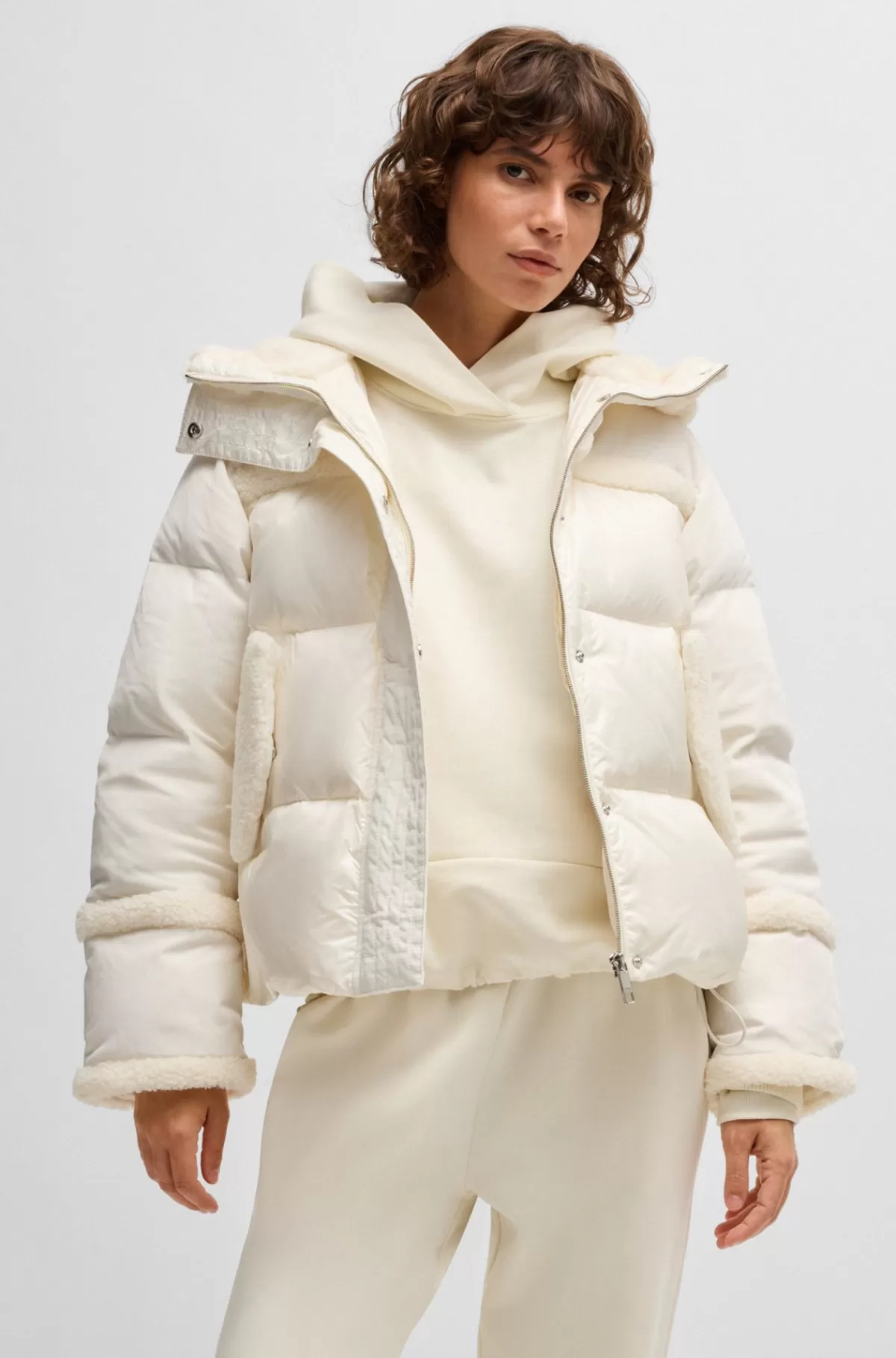 HUGO BOSS Vandskyende Dunjakke Med Teddydetaljer Hvid Sale