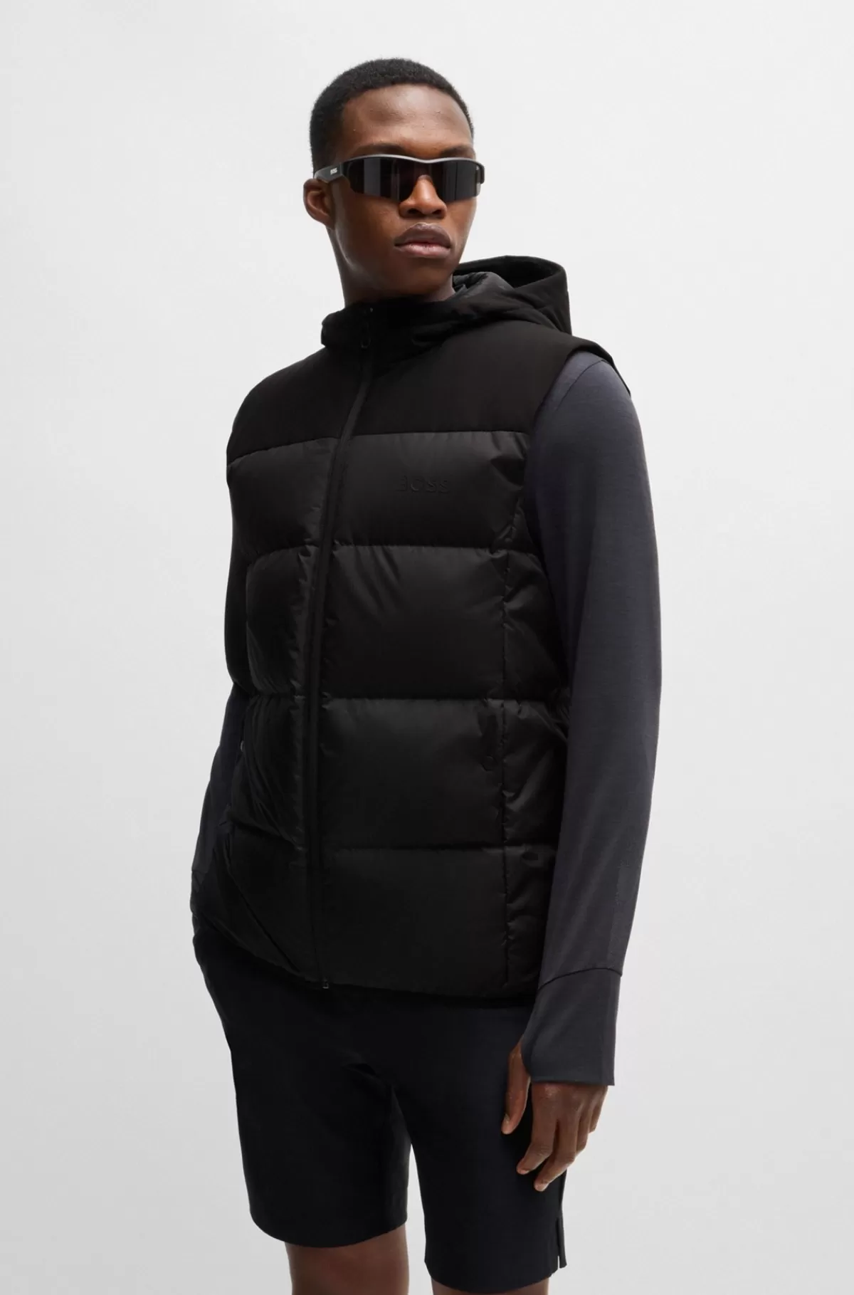 HUGO BOSS Vandskyende Dunvest Med Logoprint Sort Outlet