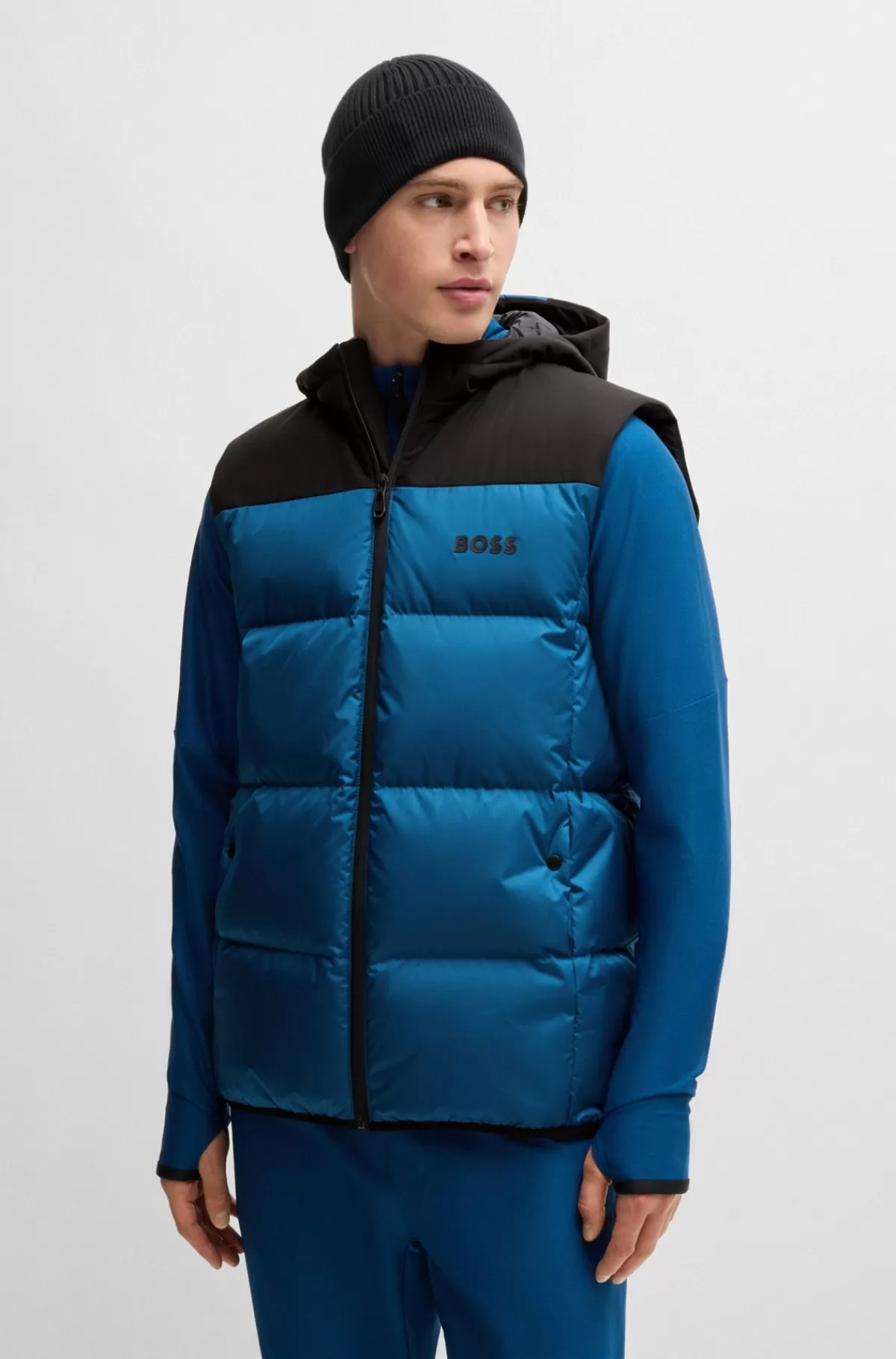 HUGO BOSS Vandskyende Dunvest Med Logoprint Blå Outlet