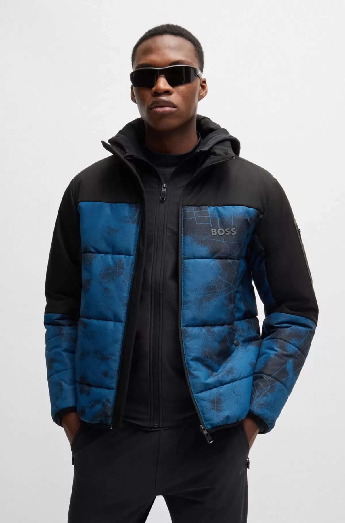 HUGO BOSS Vandskyende Dynejakke Med Logoprint Mørkeblå Best Sale
