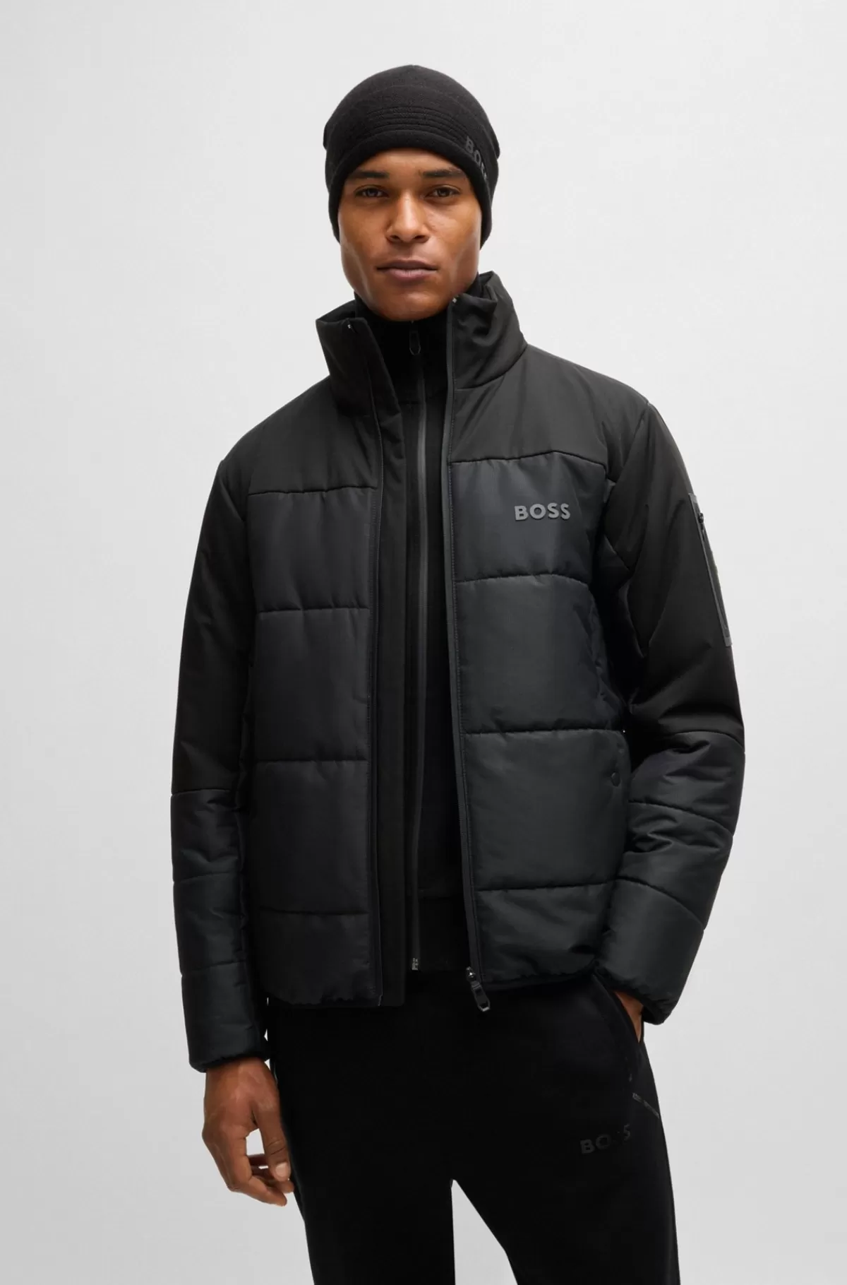 HUGO BOSS Vandskyende Dynejakke Med Logoprint Sort Cheap