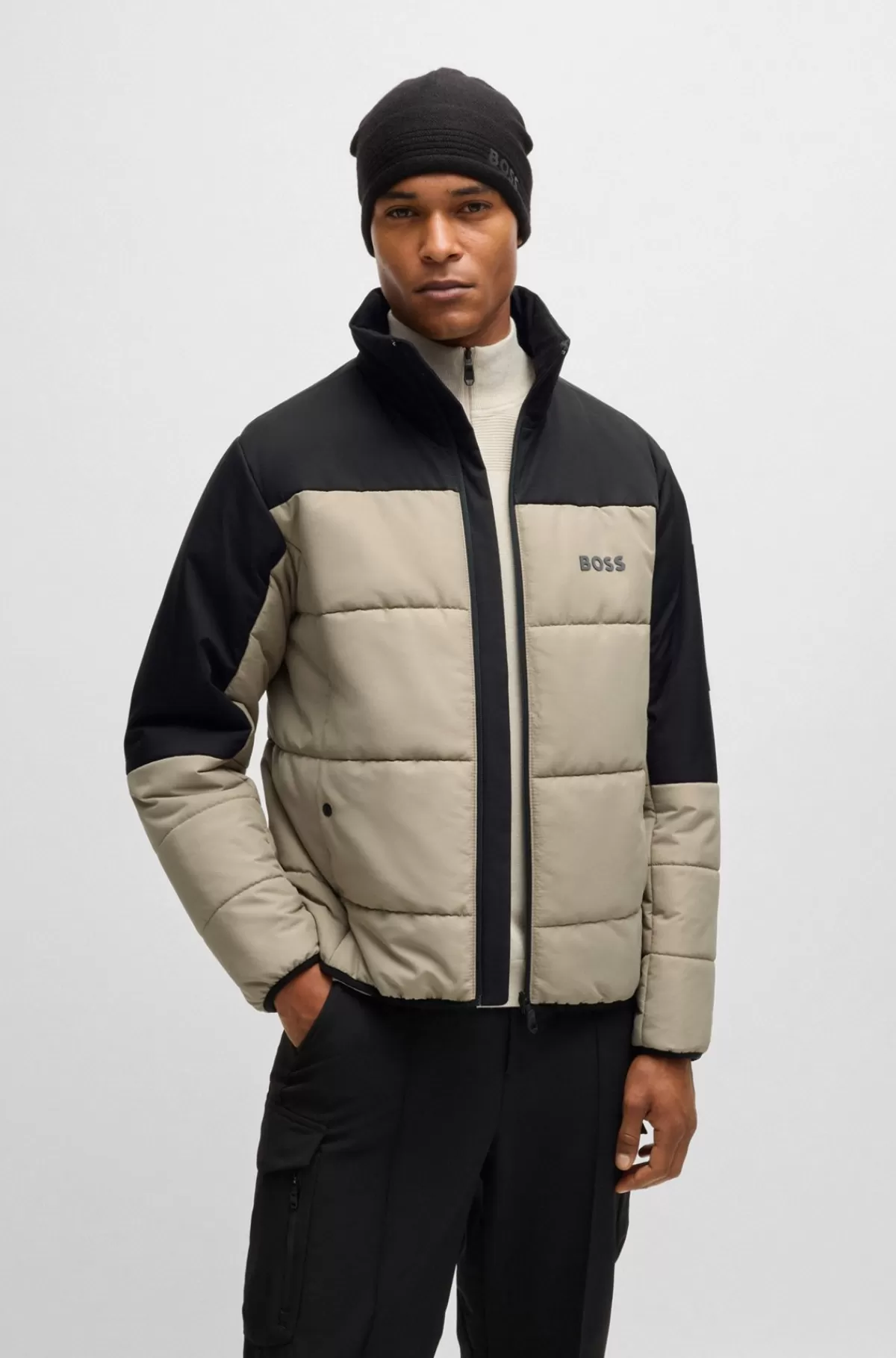 HUGO BOSS Vandskyende Dynejakke Med Logoprint Beige Cheap