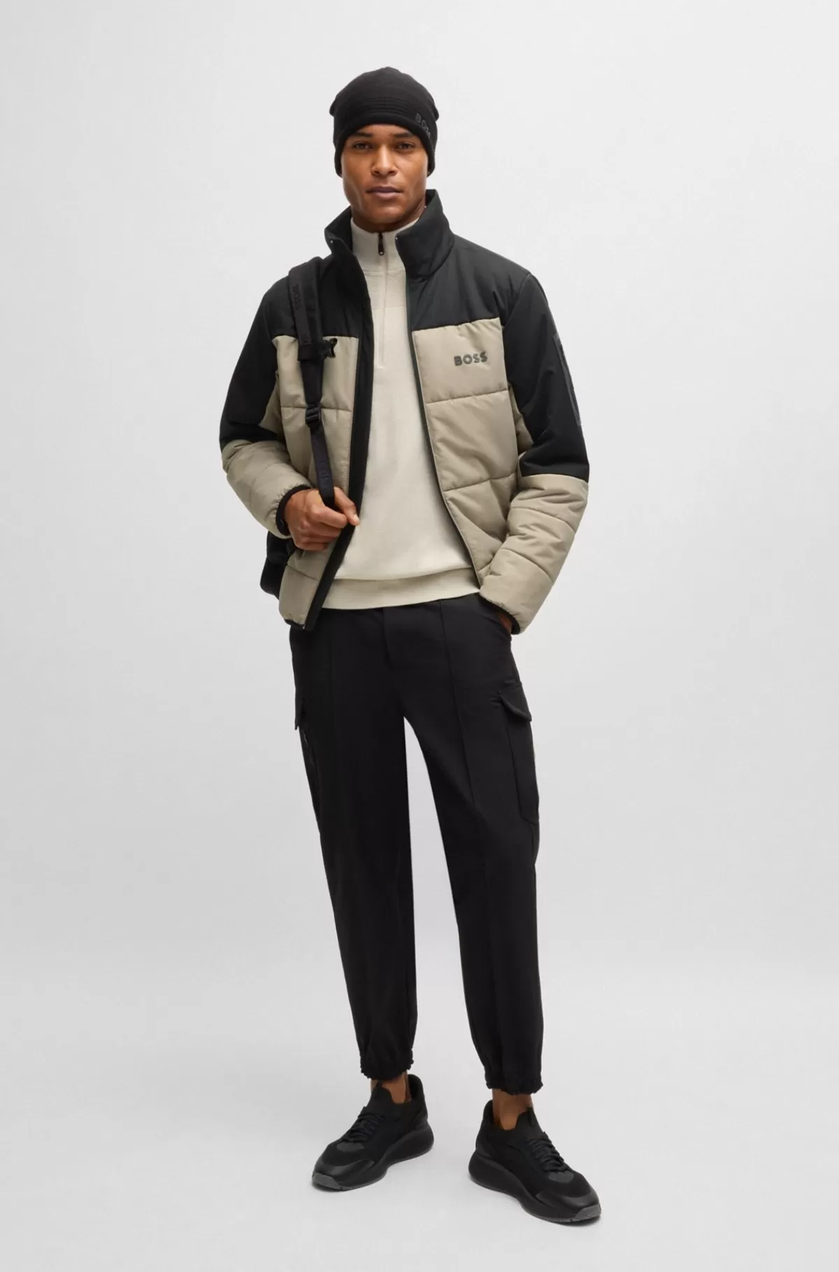 HUGO BOSS Vandskyende Dynejakke Med Logoprint Beige Cheap