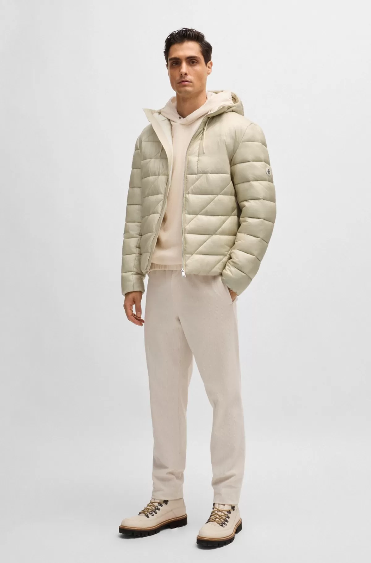 HUGO BOSS Vandskyende Jakke Med Dobbelt B-monogram Naturlig Outlet