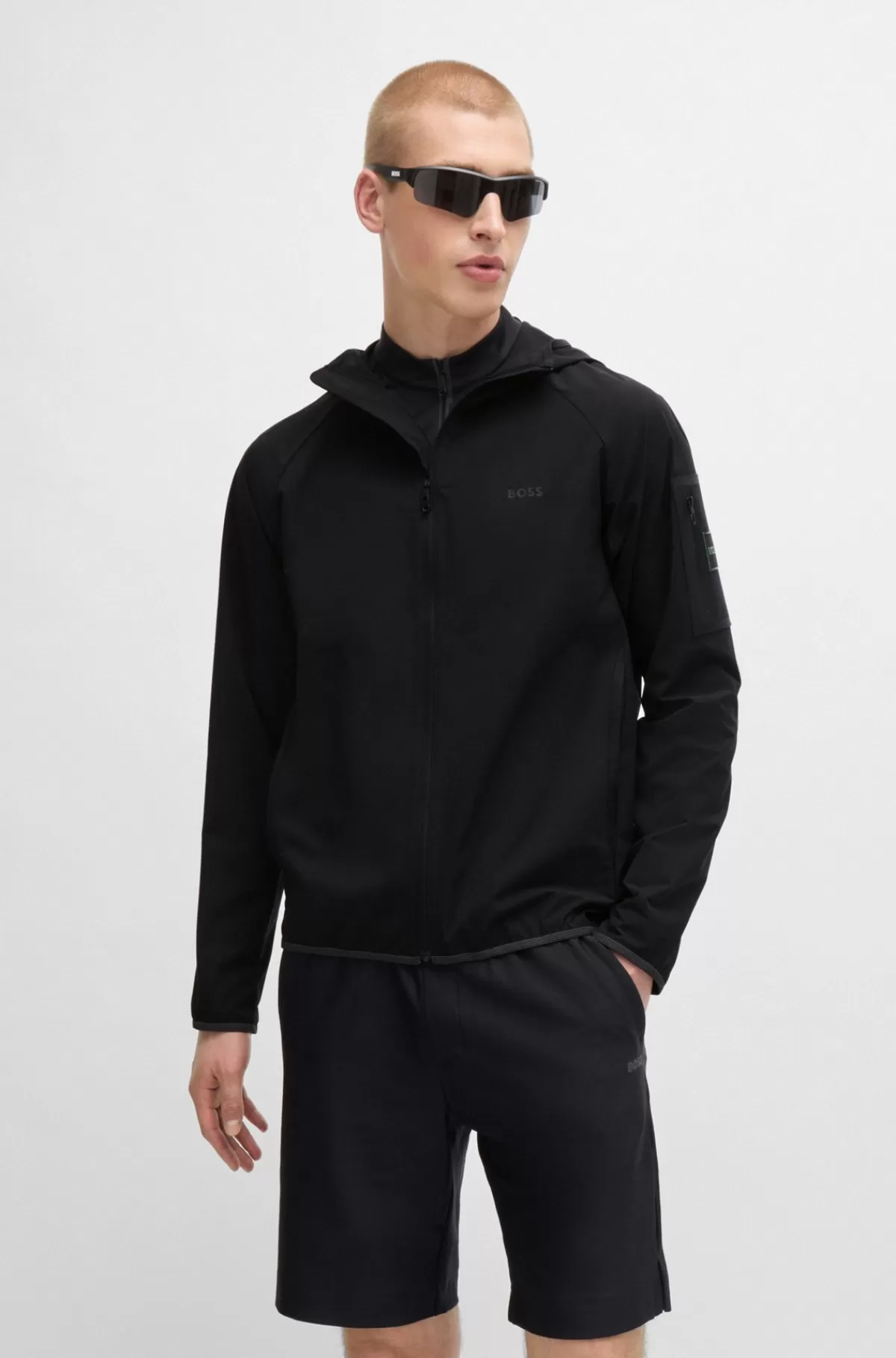 HUGO BOSS Vandskyende Jakke Med Hætte I Poplin Med Stræk Sort Hot