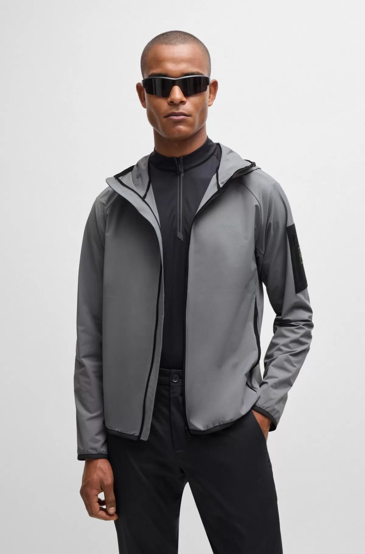 HUGO BOSS Vandskyende Jakke Med Hætte I Poplin Med Stræk Grå Shop